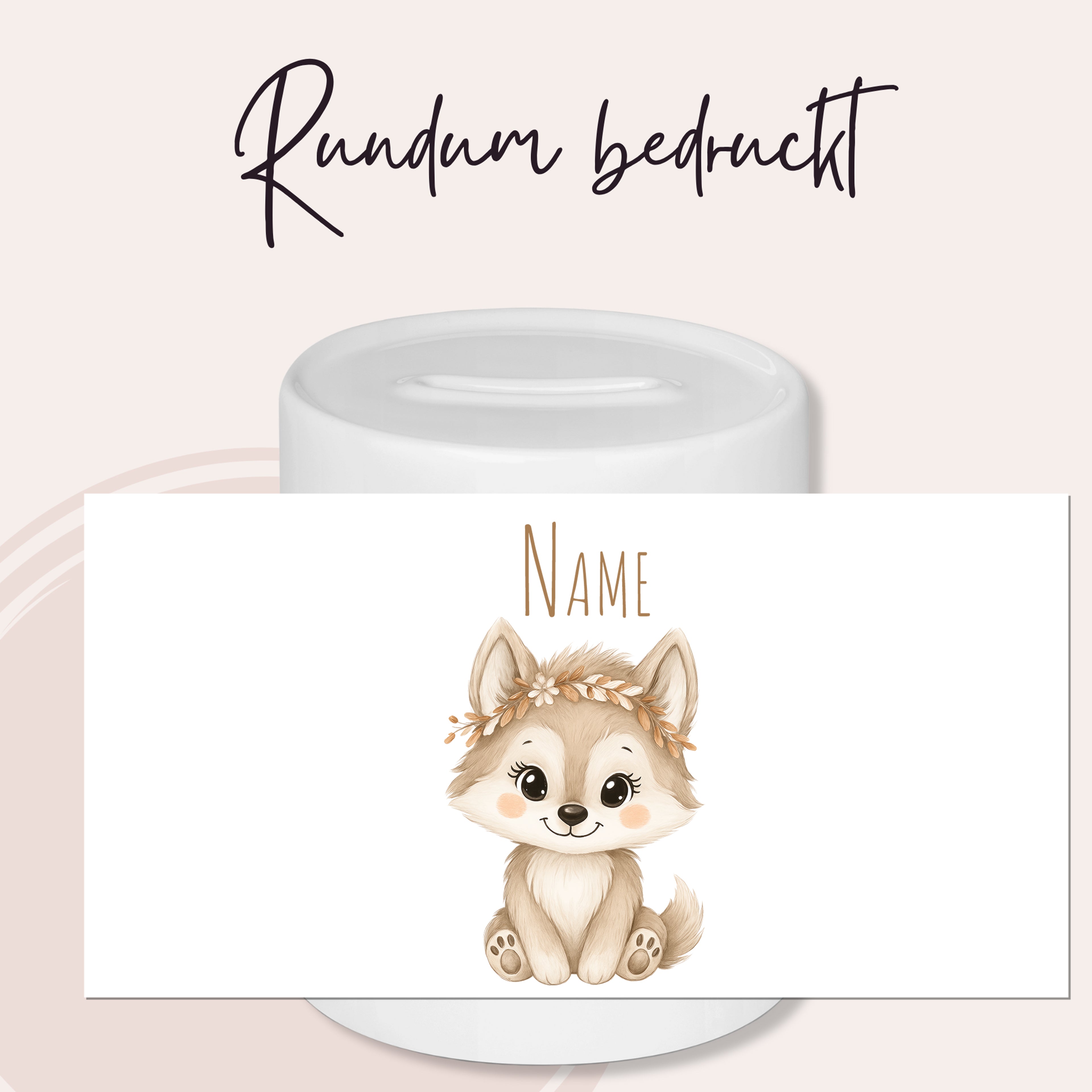 Spardose mit niedlichem Wolf
