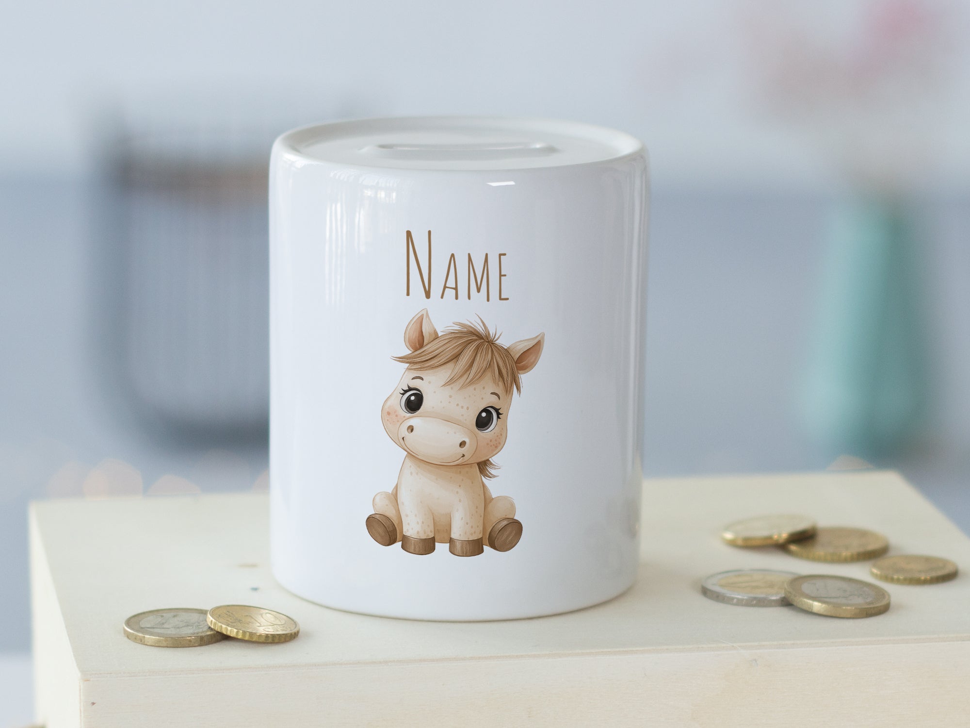 Spardose mit Pferdemotiv