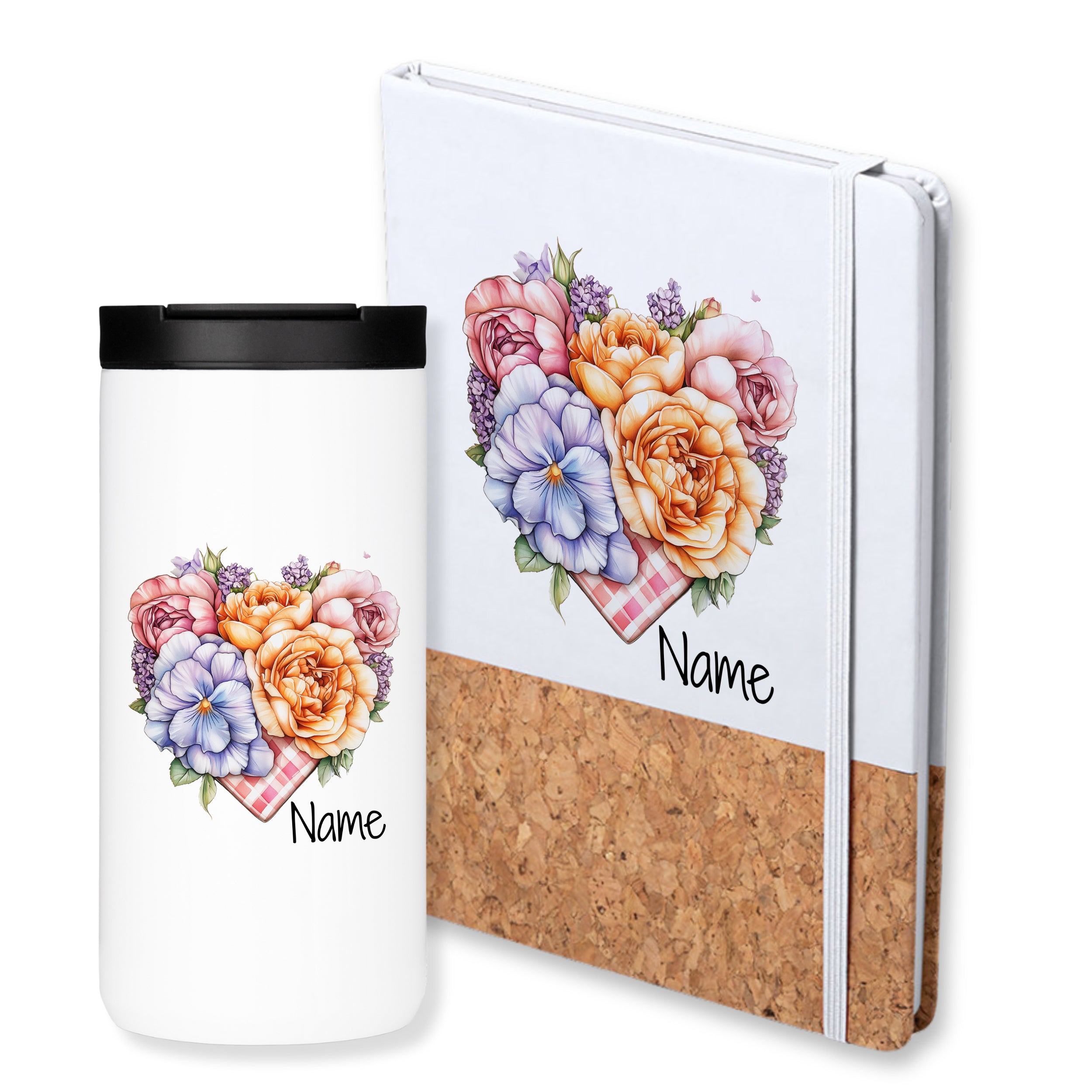 Kaffeebecher mit Notizbuch Set - Blumenherz