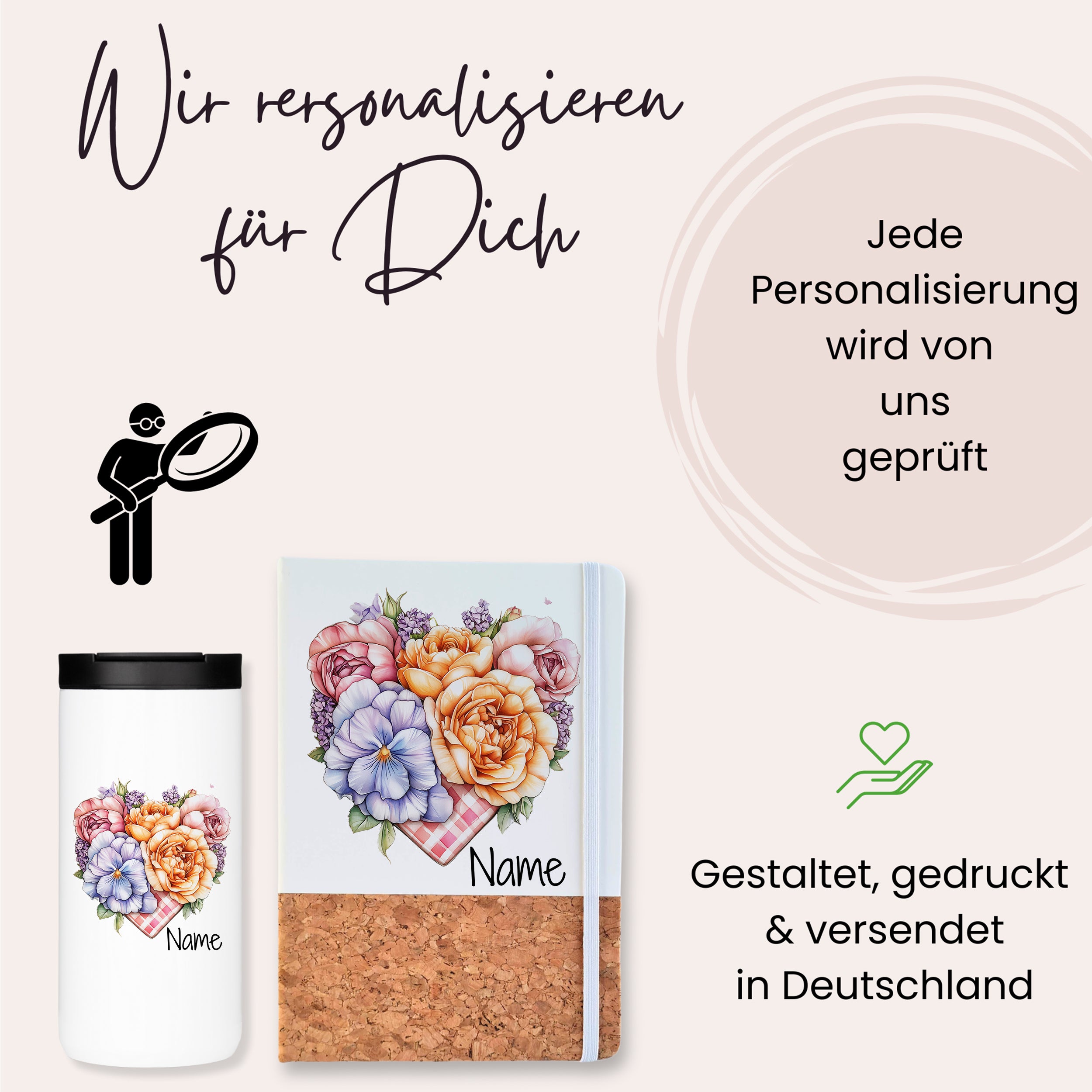 Kaffeebecher mit Notizbuch Set - Blumenherz