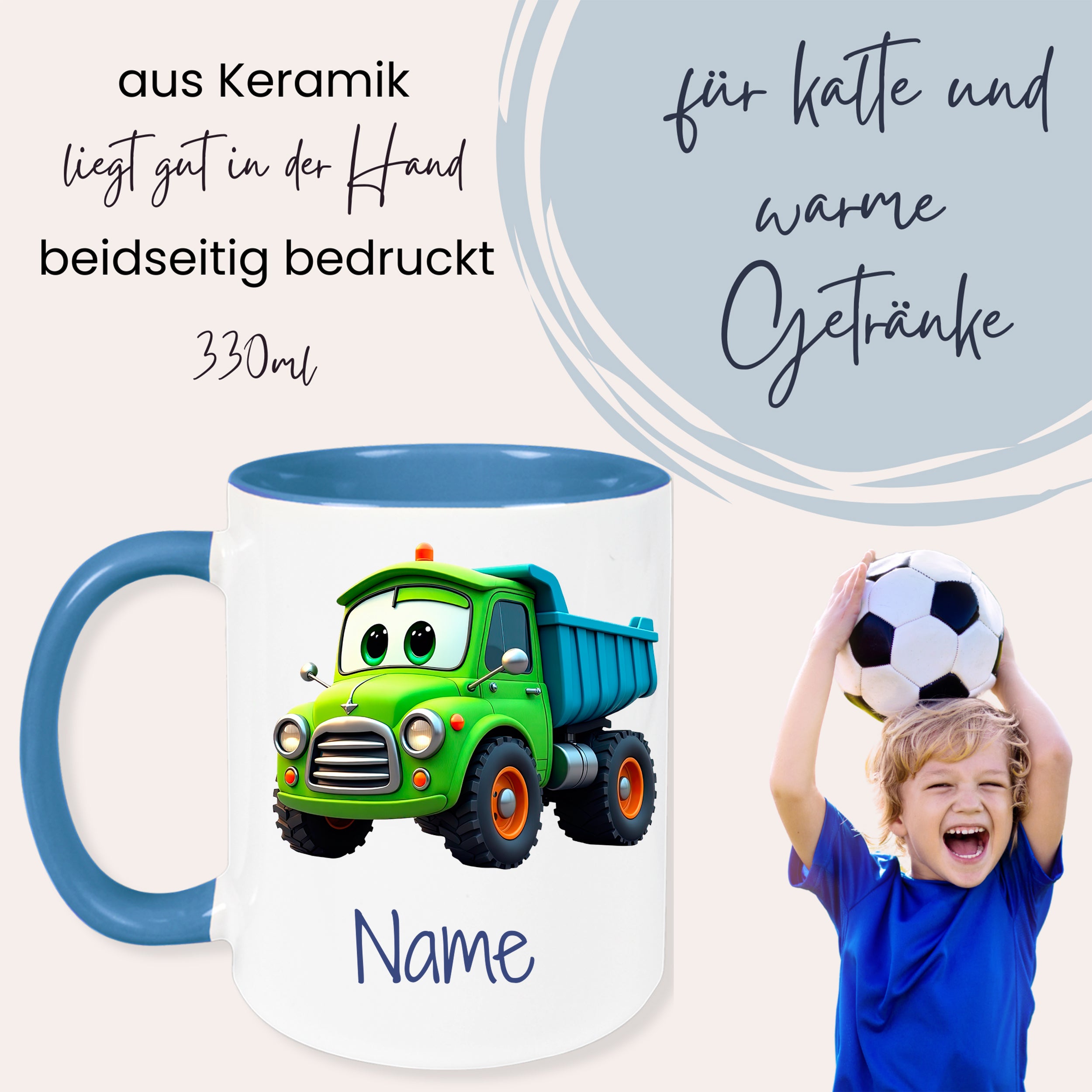 Kindertasse mit grünem Lkw - Spaßige Abenteuer für kleine Bauarbeiter