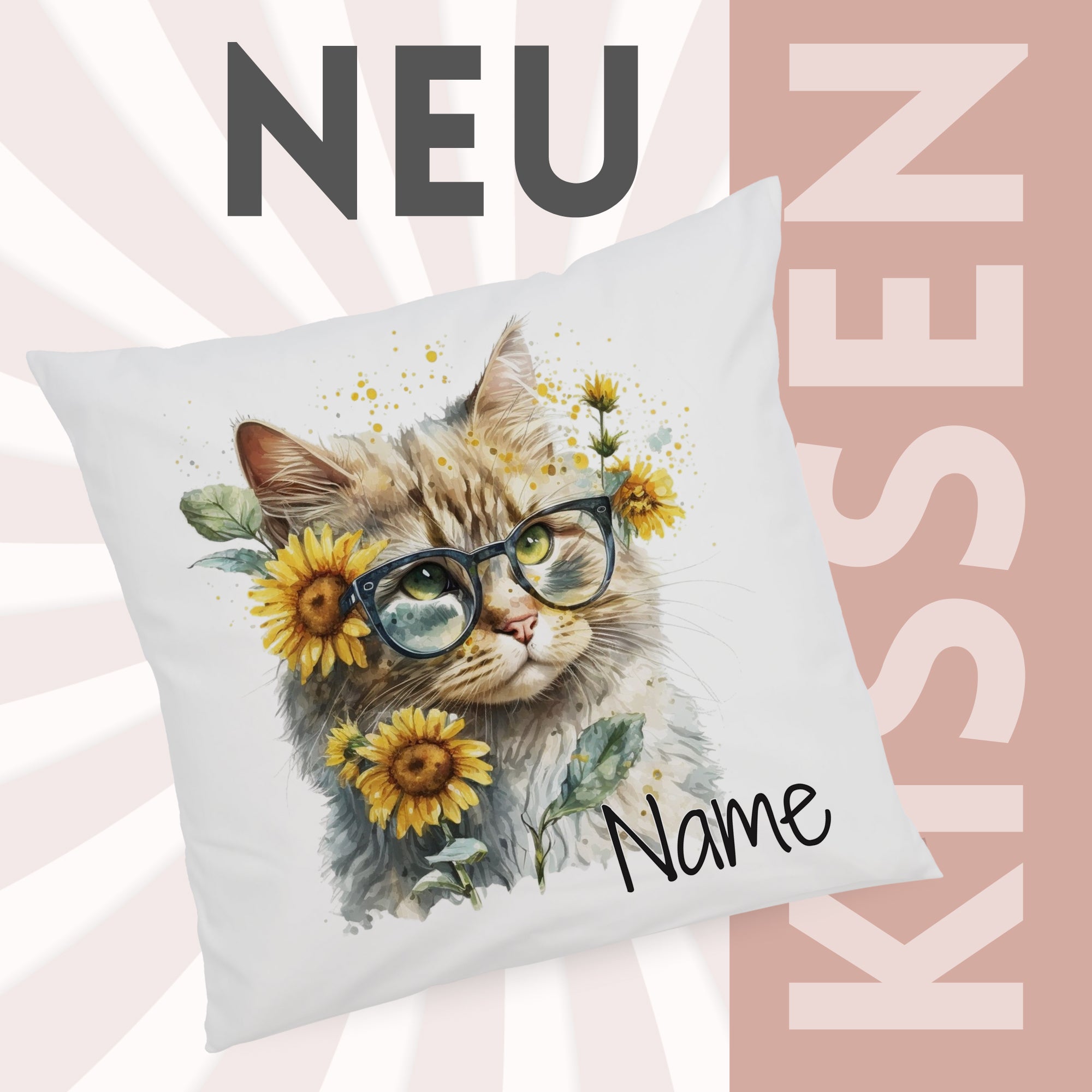 Kissenbezug Katze mit Sonnenblumen