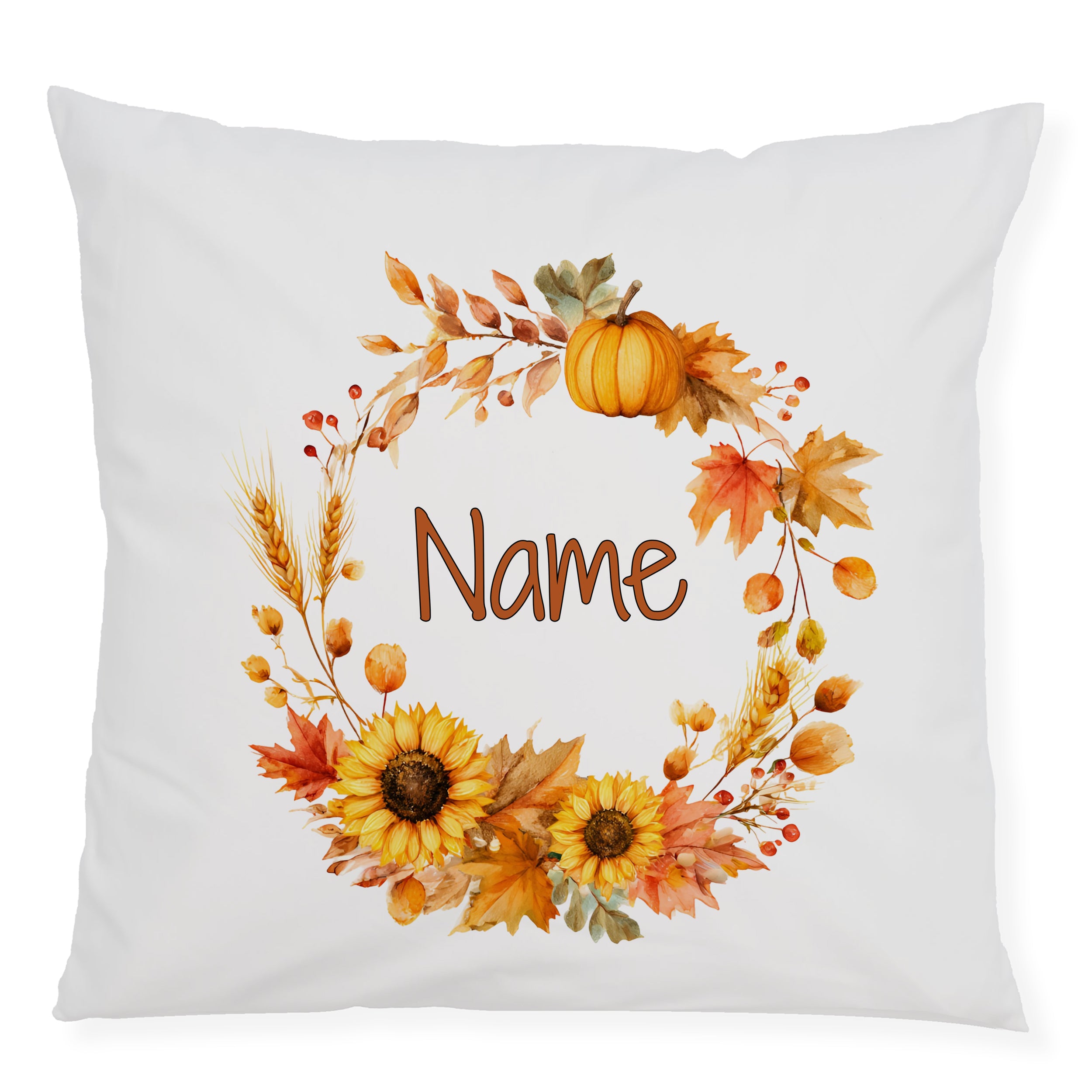 Kissenbezug mit Sonnenblumen und Herbstkranz