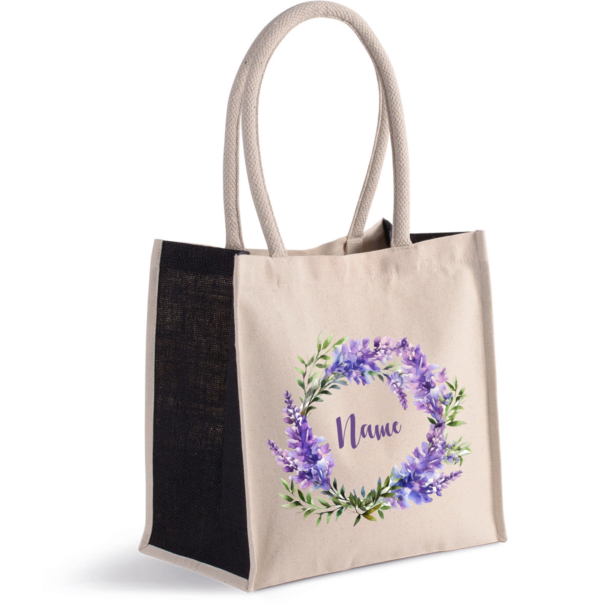 Tasche mit lila Blumenkranz