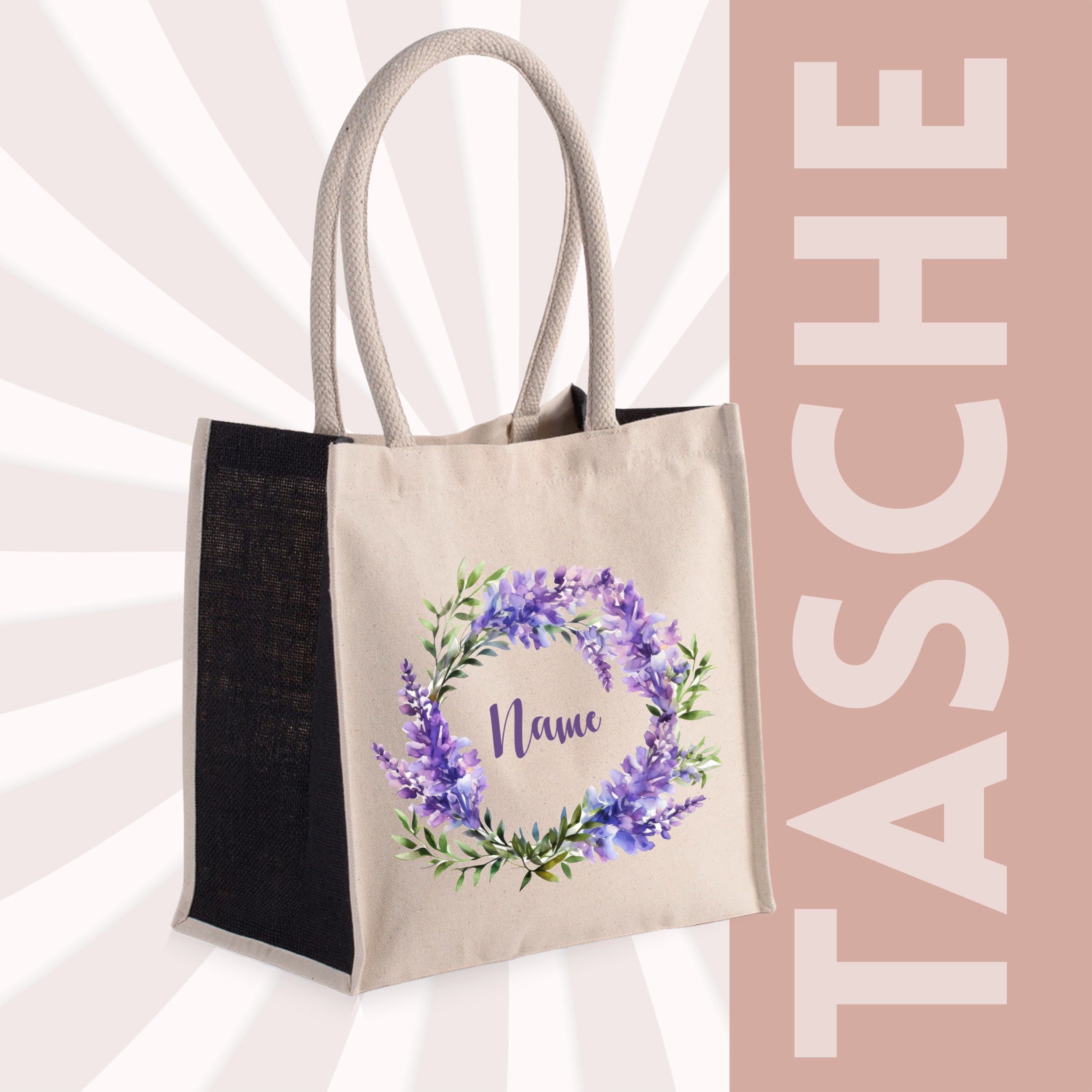 Tasche mit lila Blumenkranz