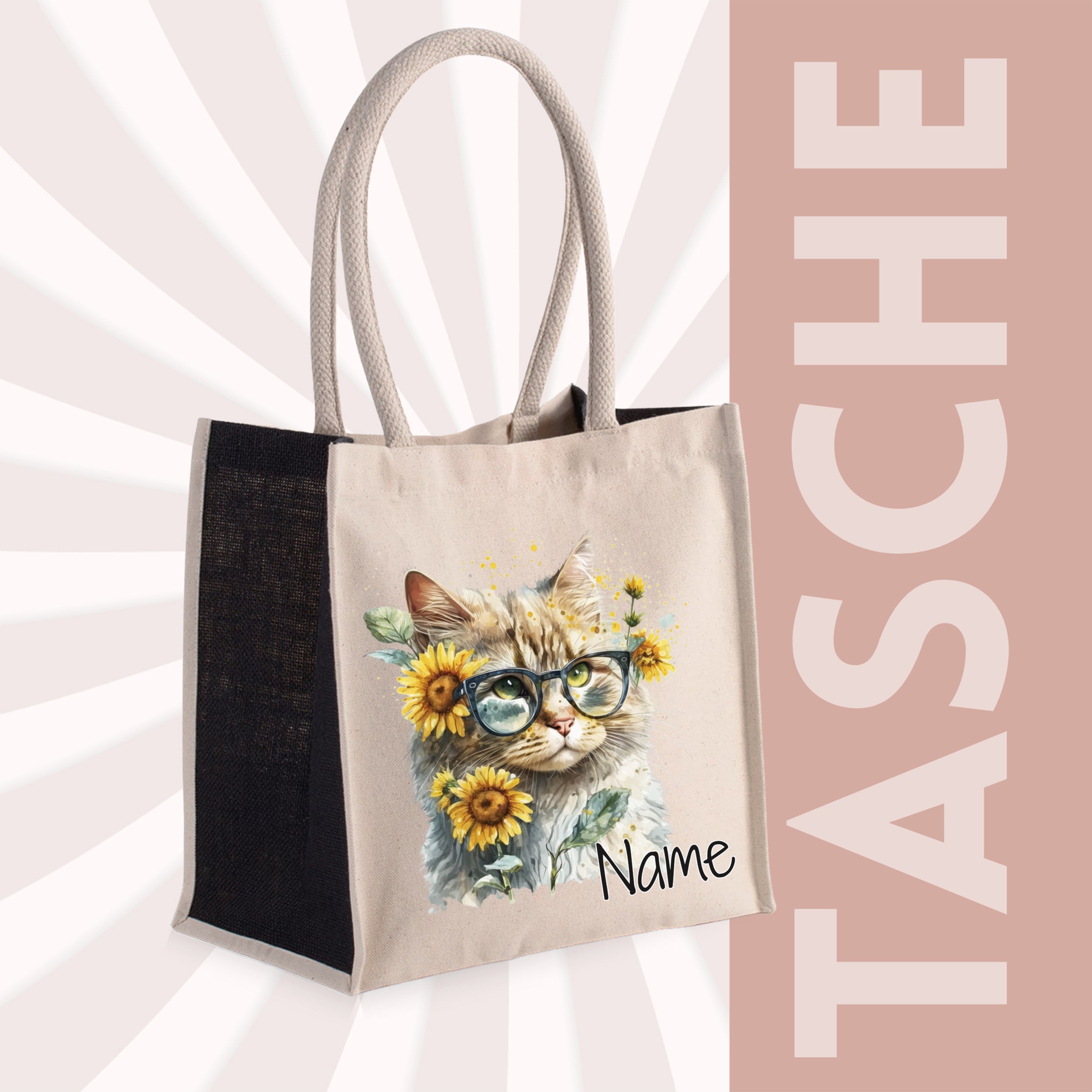 Tasche Katze mit Sonnenblumen