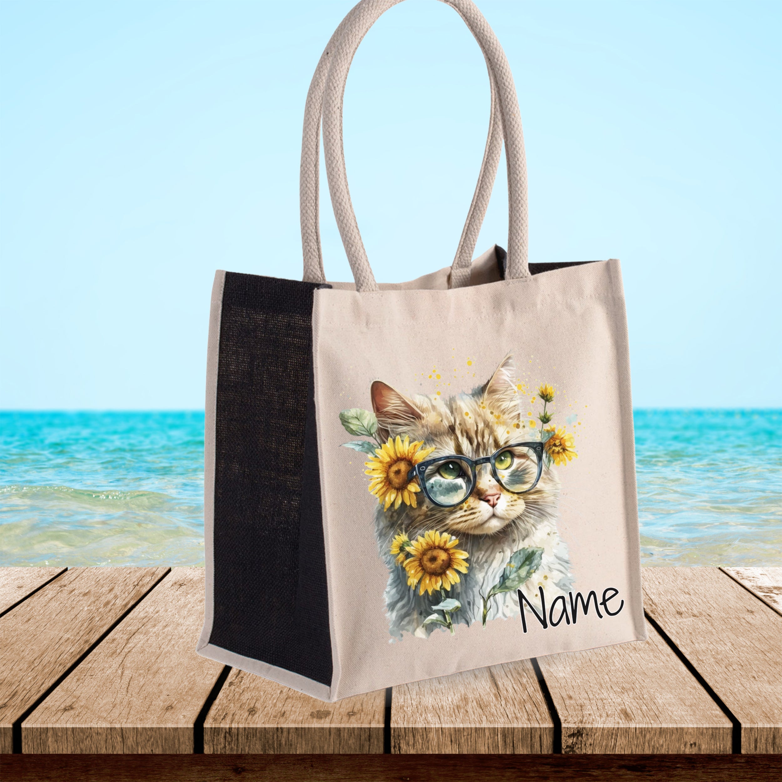 Tasche Katze mit Sonnenblumen