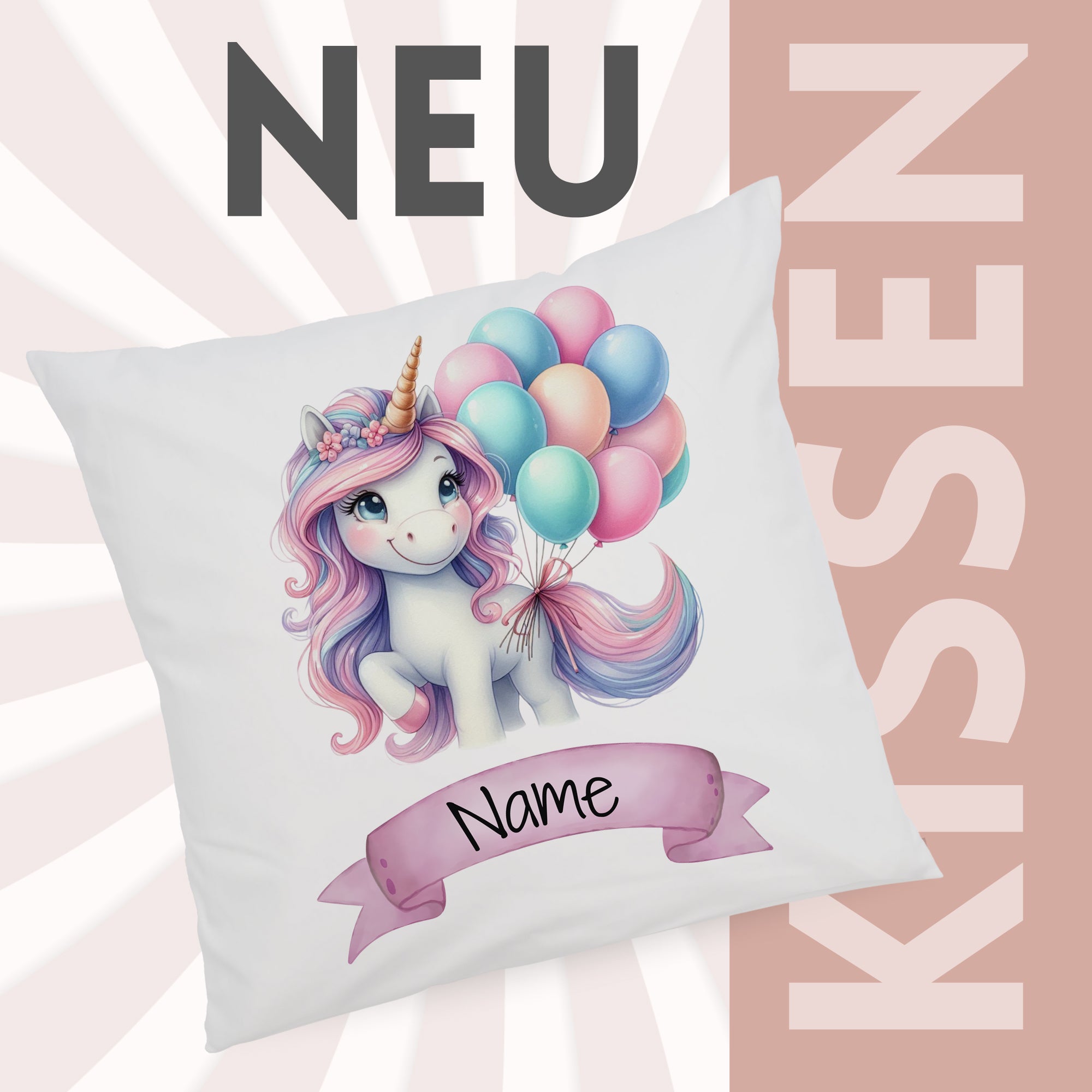 Kissenbezug Einhorn mit Ballons