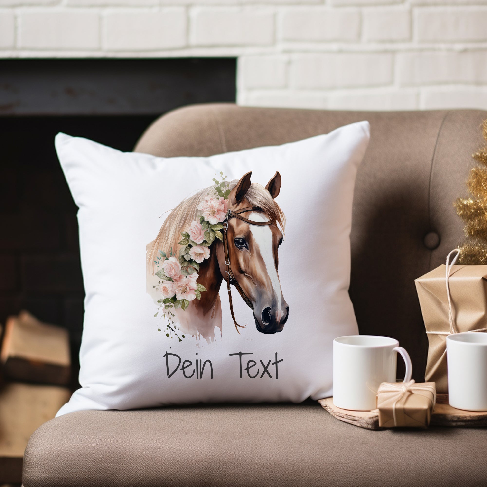 Kissenbezug Pferd mit Blumen