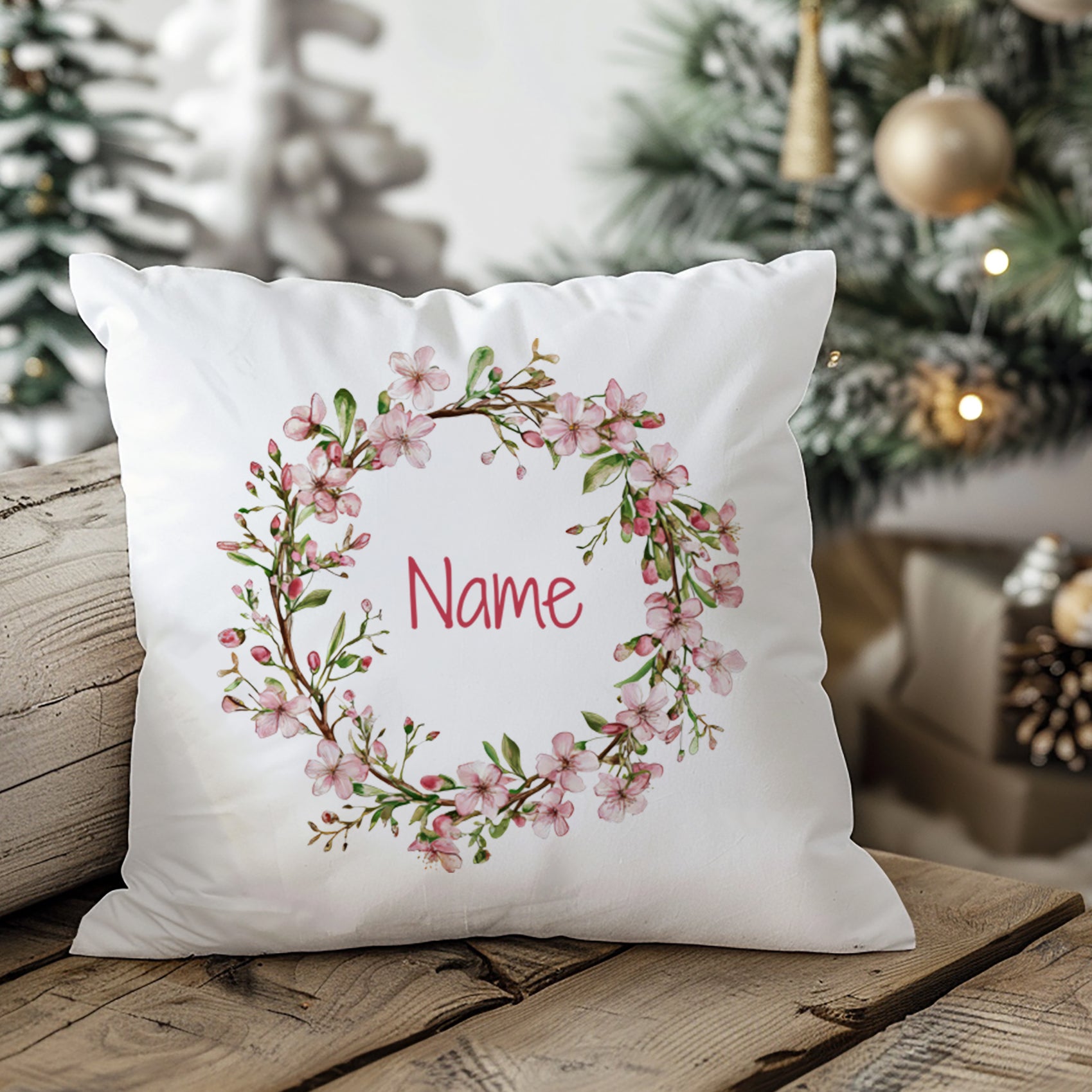 Kissenbezug mit Blumenkranz