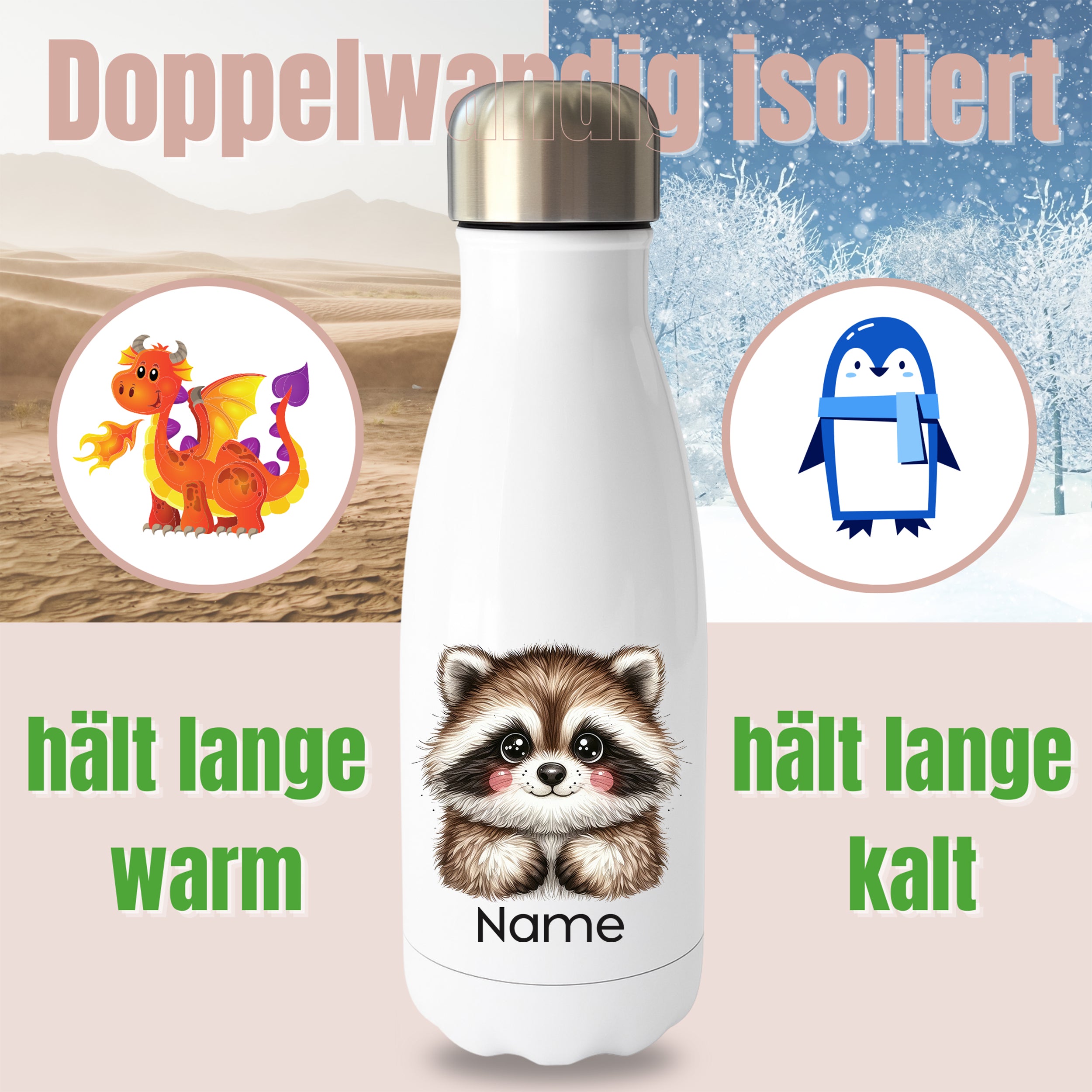 Thermoflasche Waschbär