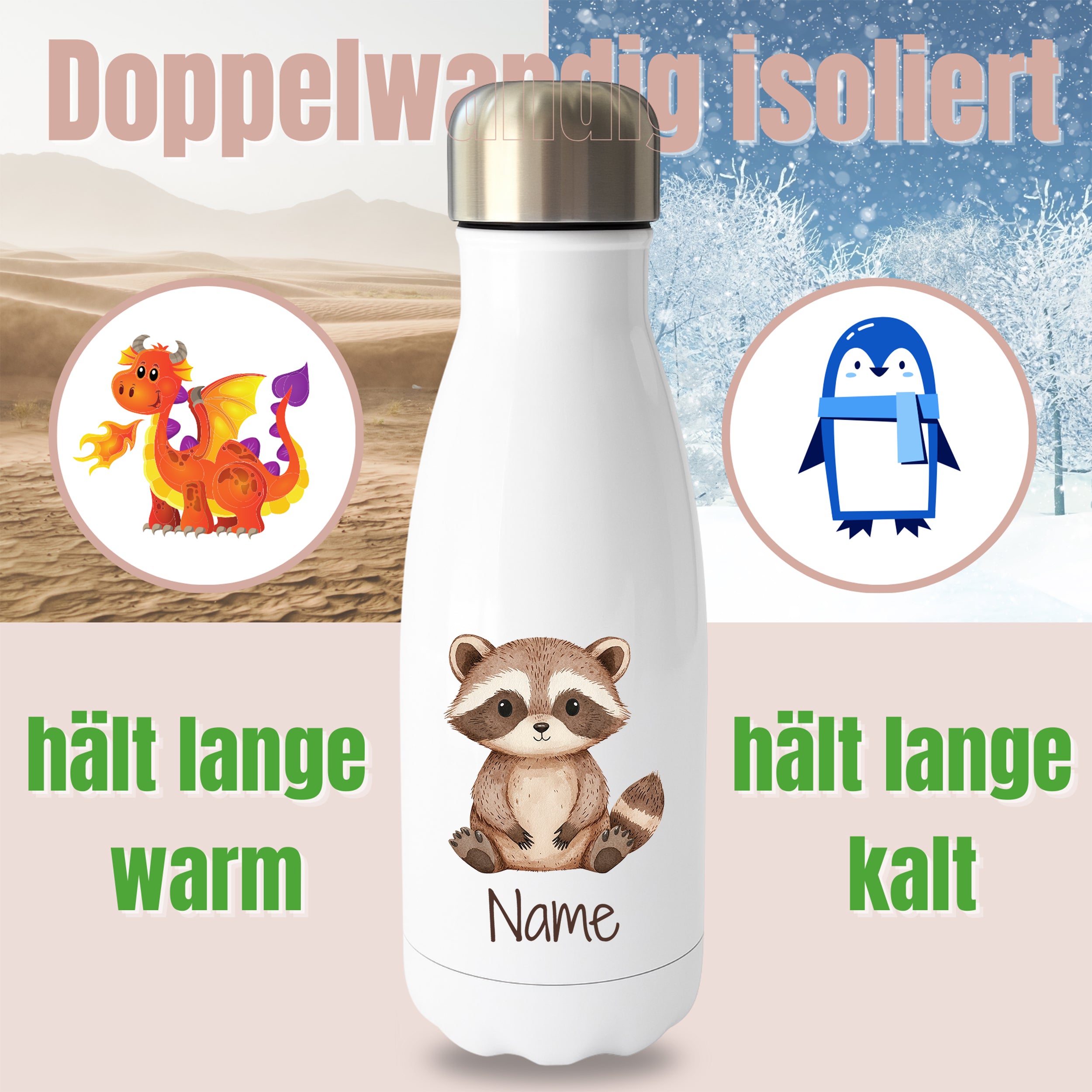 Thermoflasche Waschbär