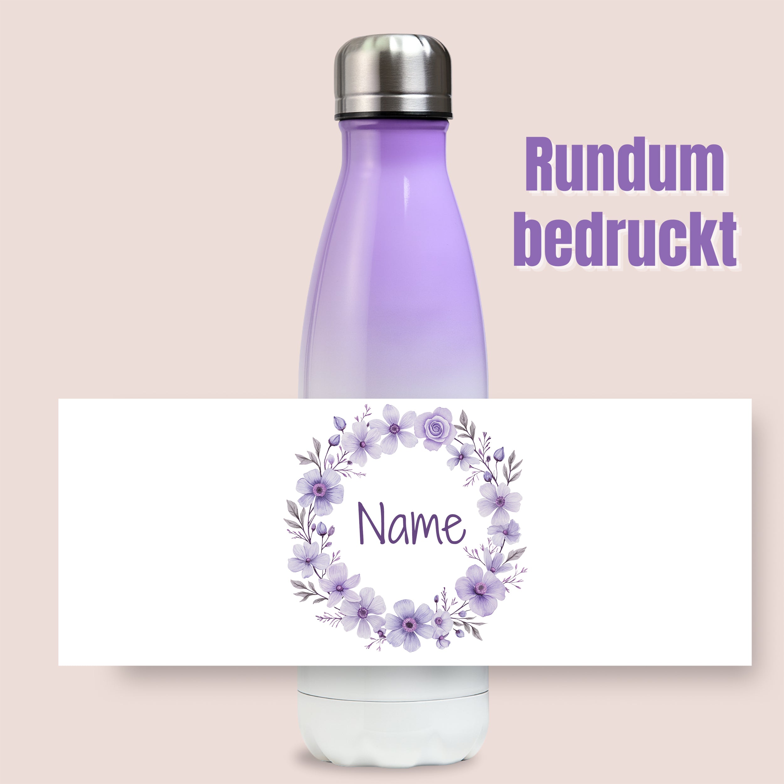 Thermos Trinkflasche mit lila Blumen