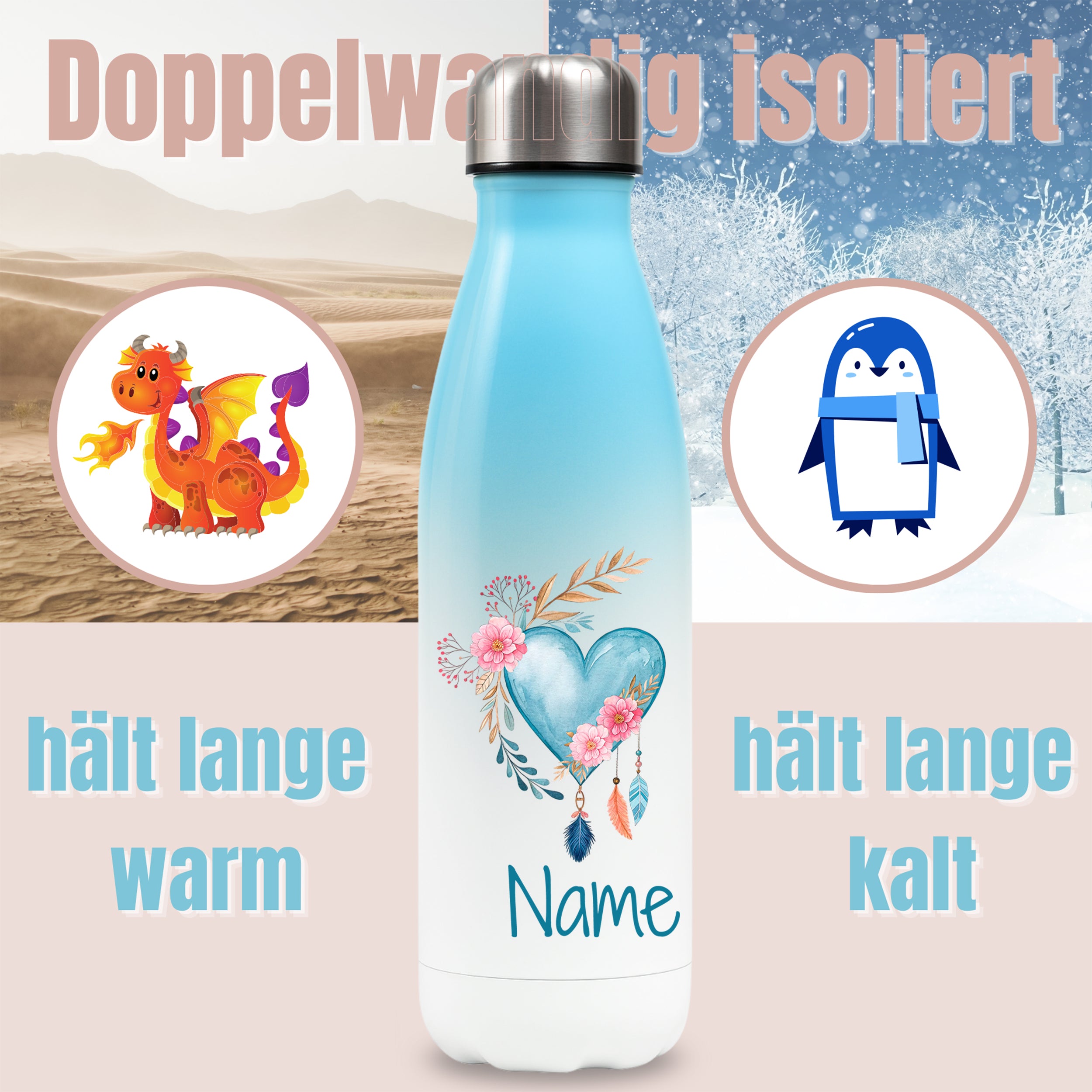 Thermosflasche mit Herzmotiv
