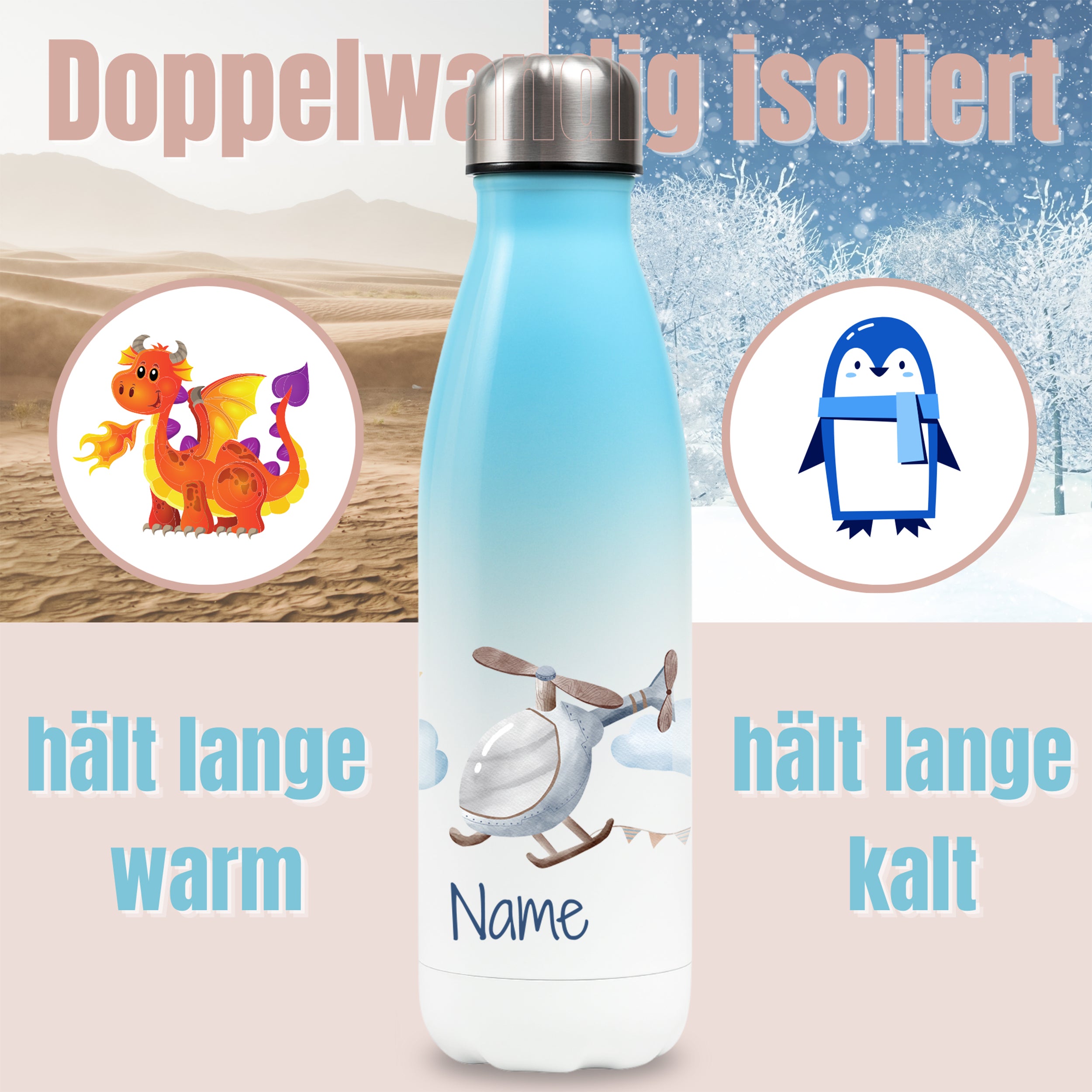 Thermosflasche mit Hubschrauber