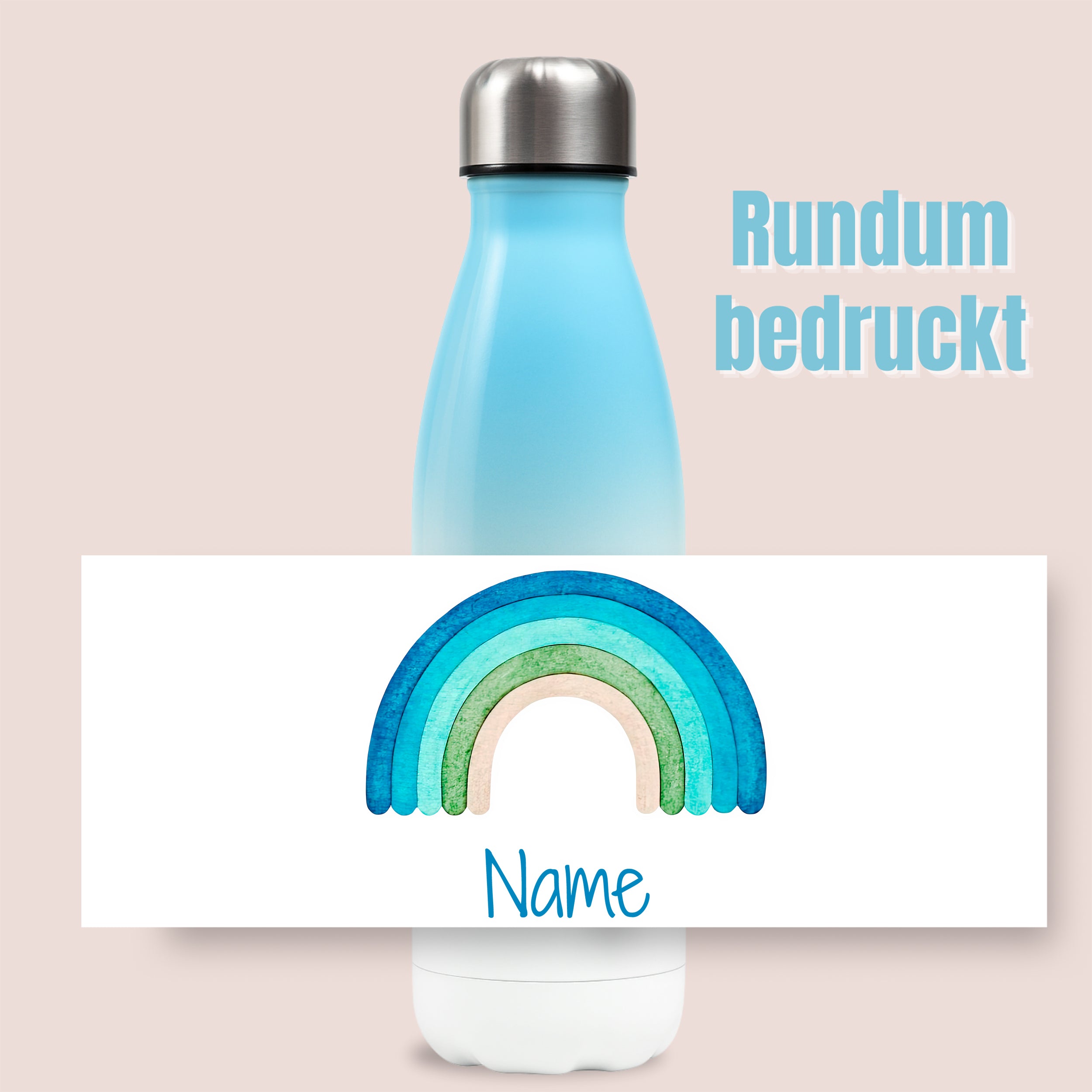 Thermosflasche Blau mit Regenbogen