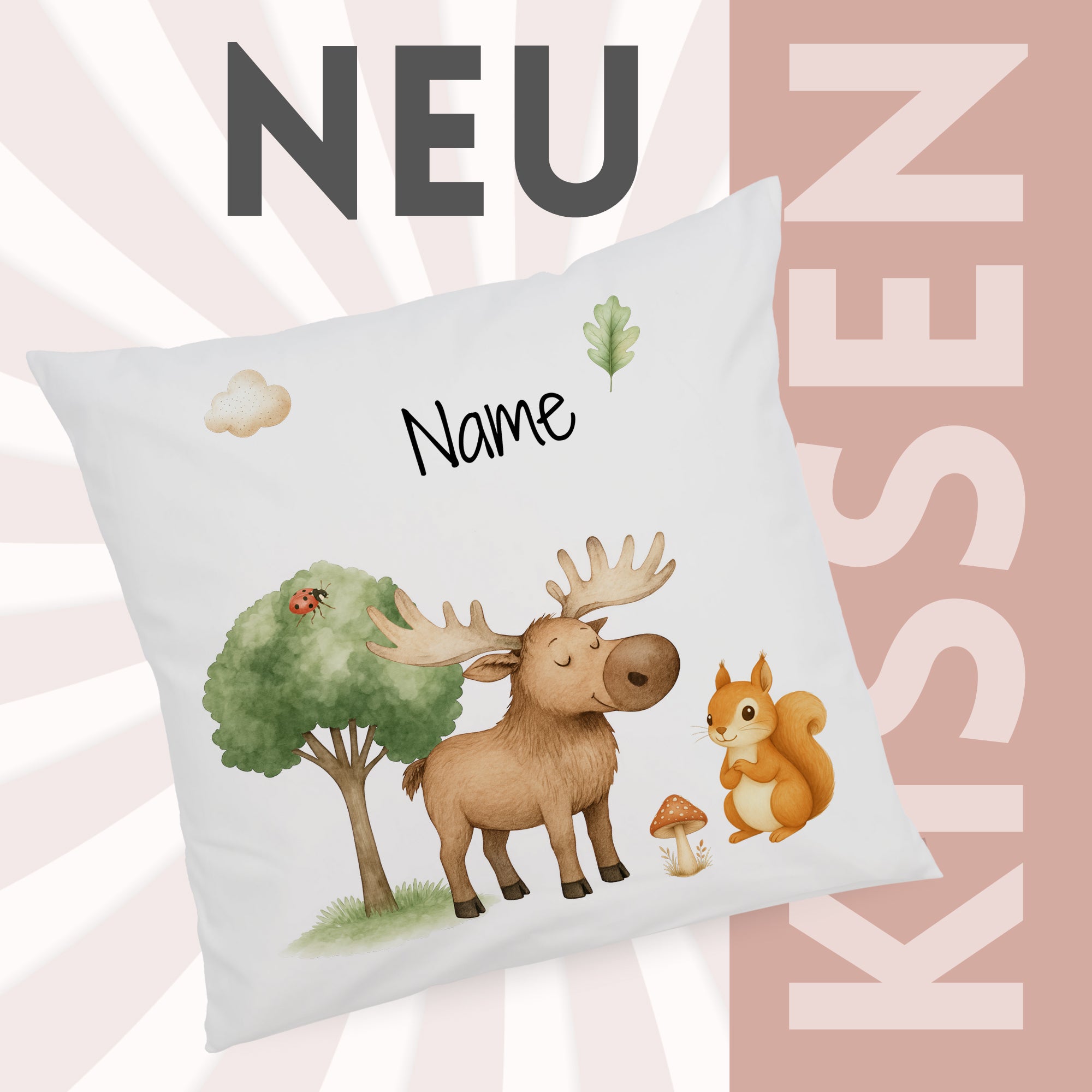Kissenbezug mit Elch und Eichhörnchen