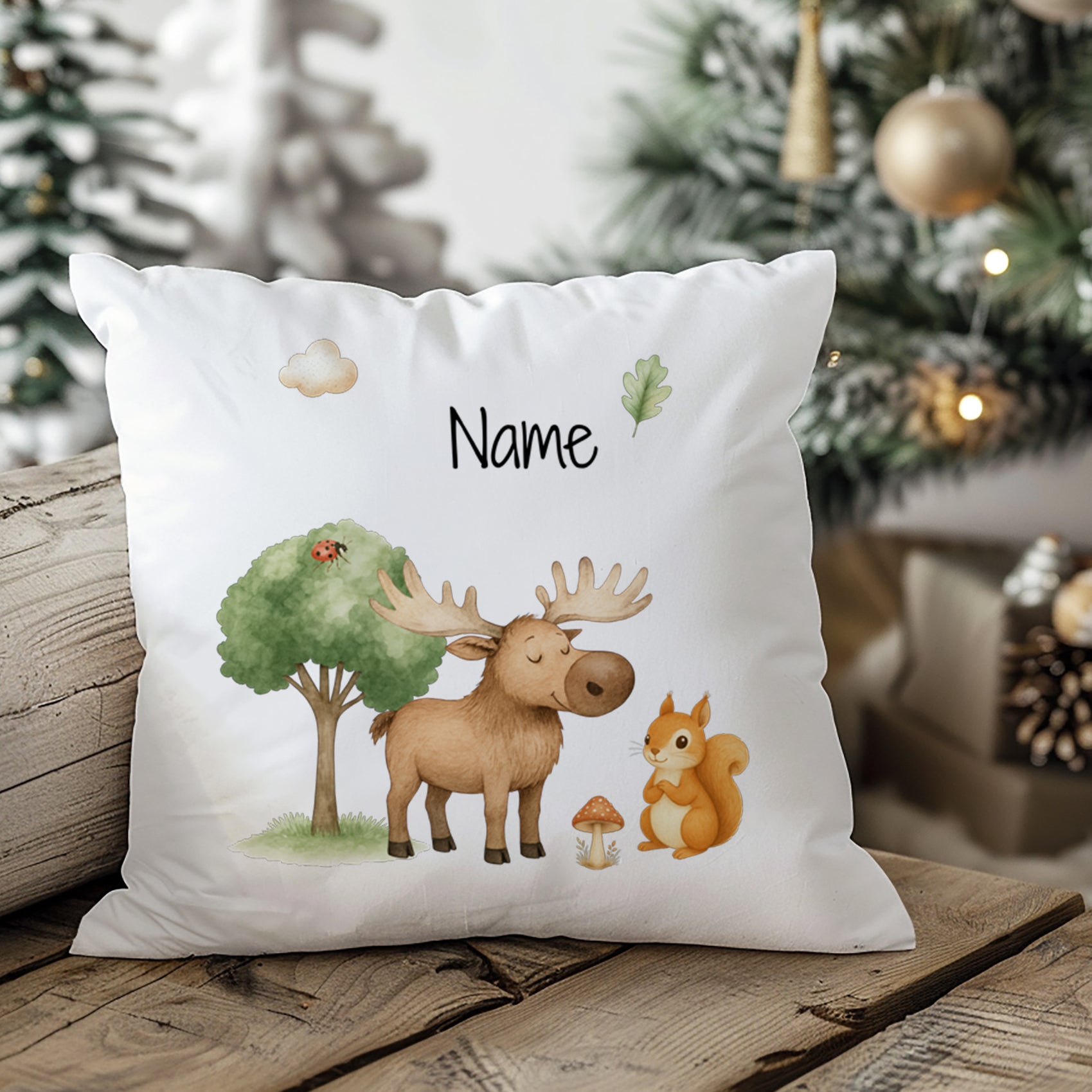 Kissenbezug mit Elch und Eichhörnchen