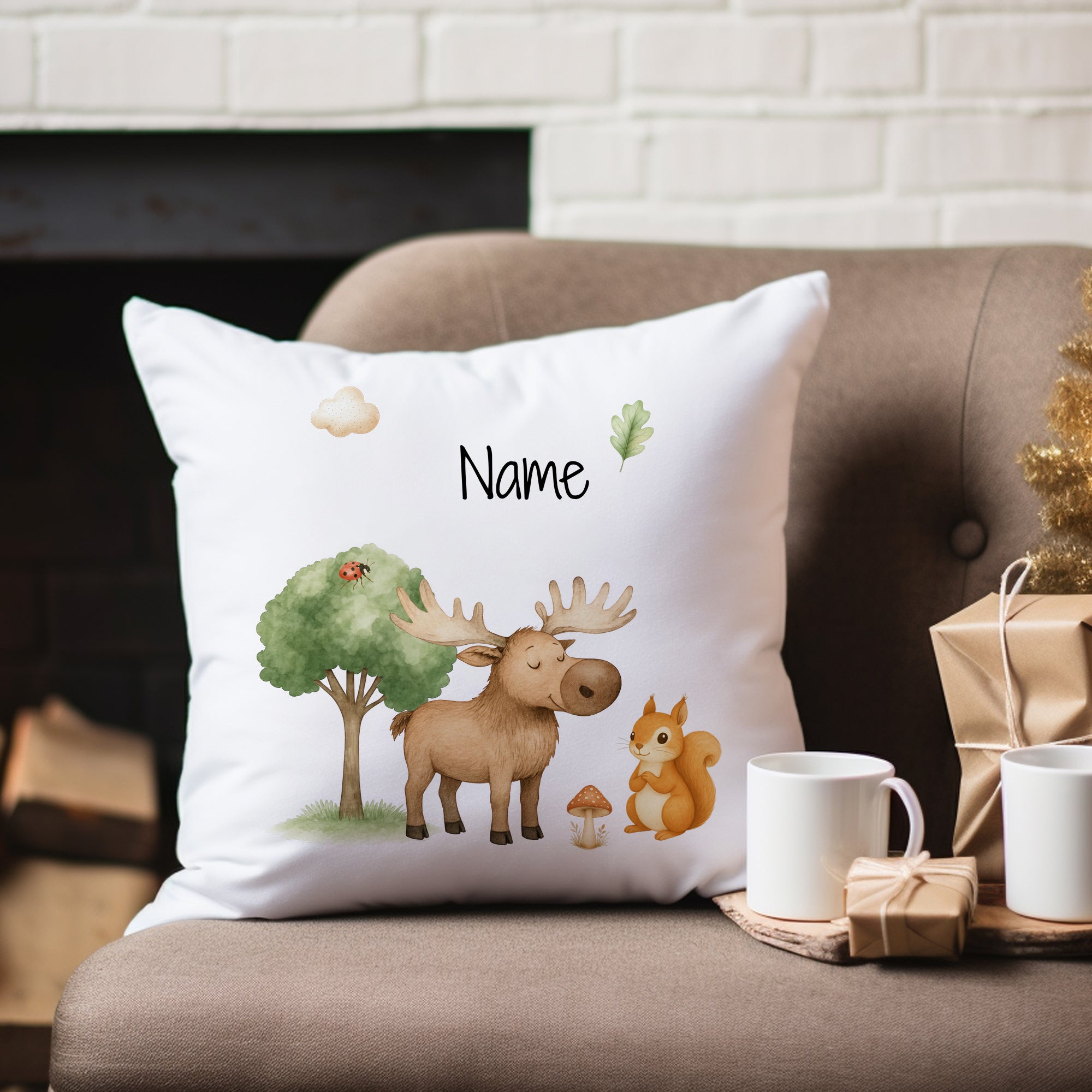 Kissenbezug mit Elch und Eichhörnchen
