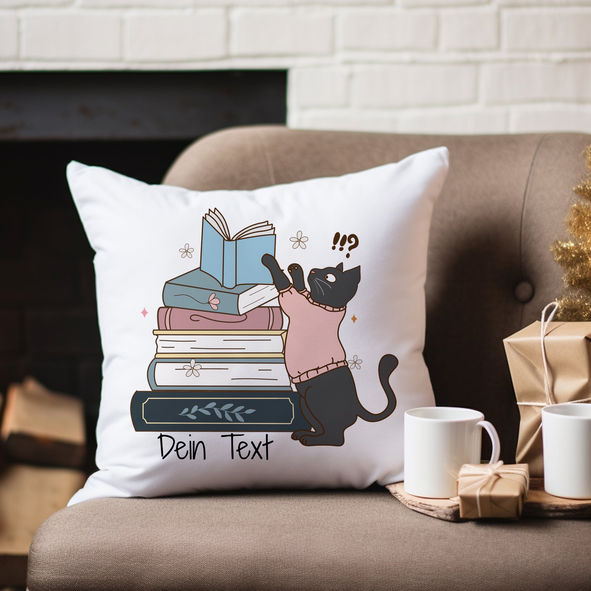 Kissenbezug Katze mit Büchern