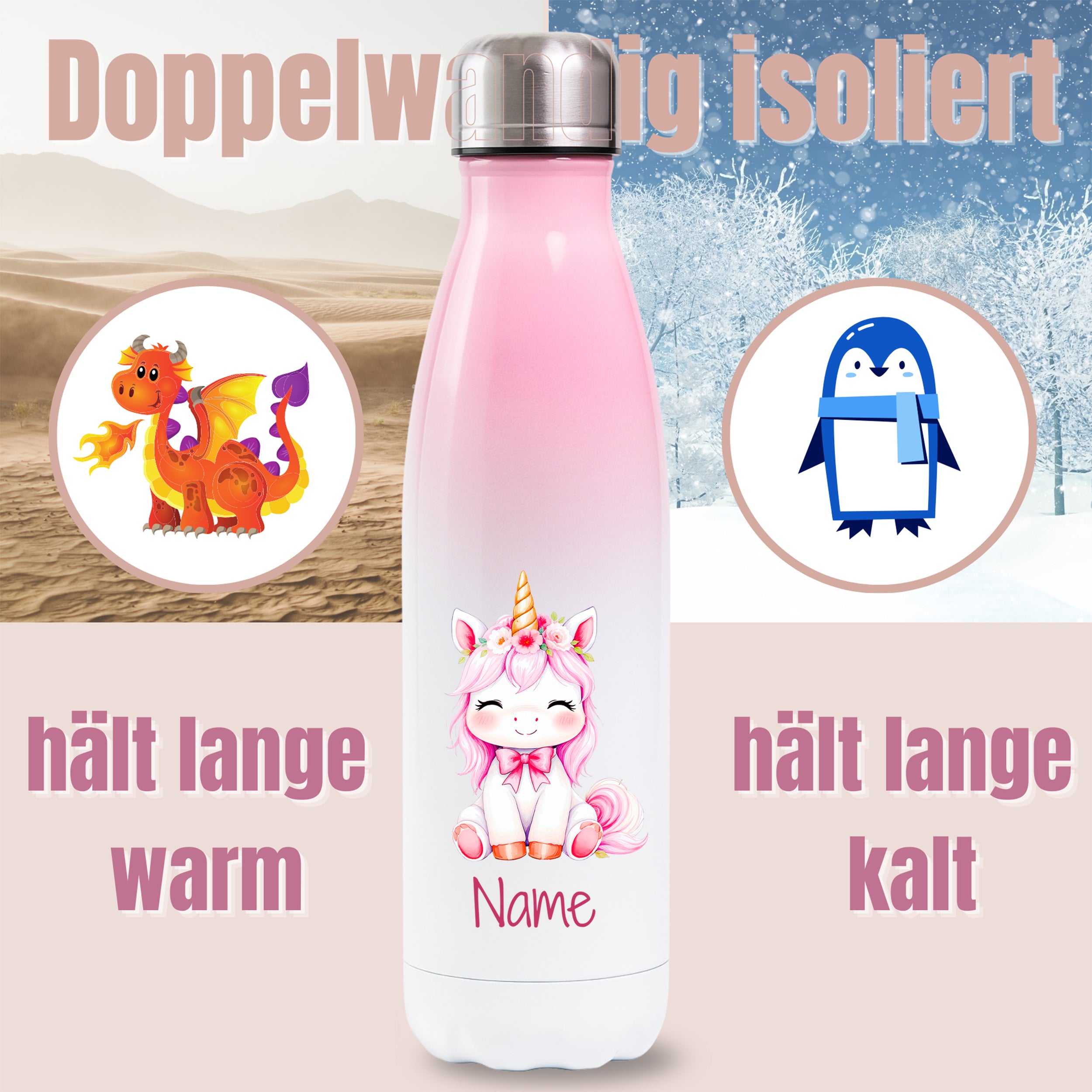Thermosflasche Rosa Einhorn