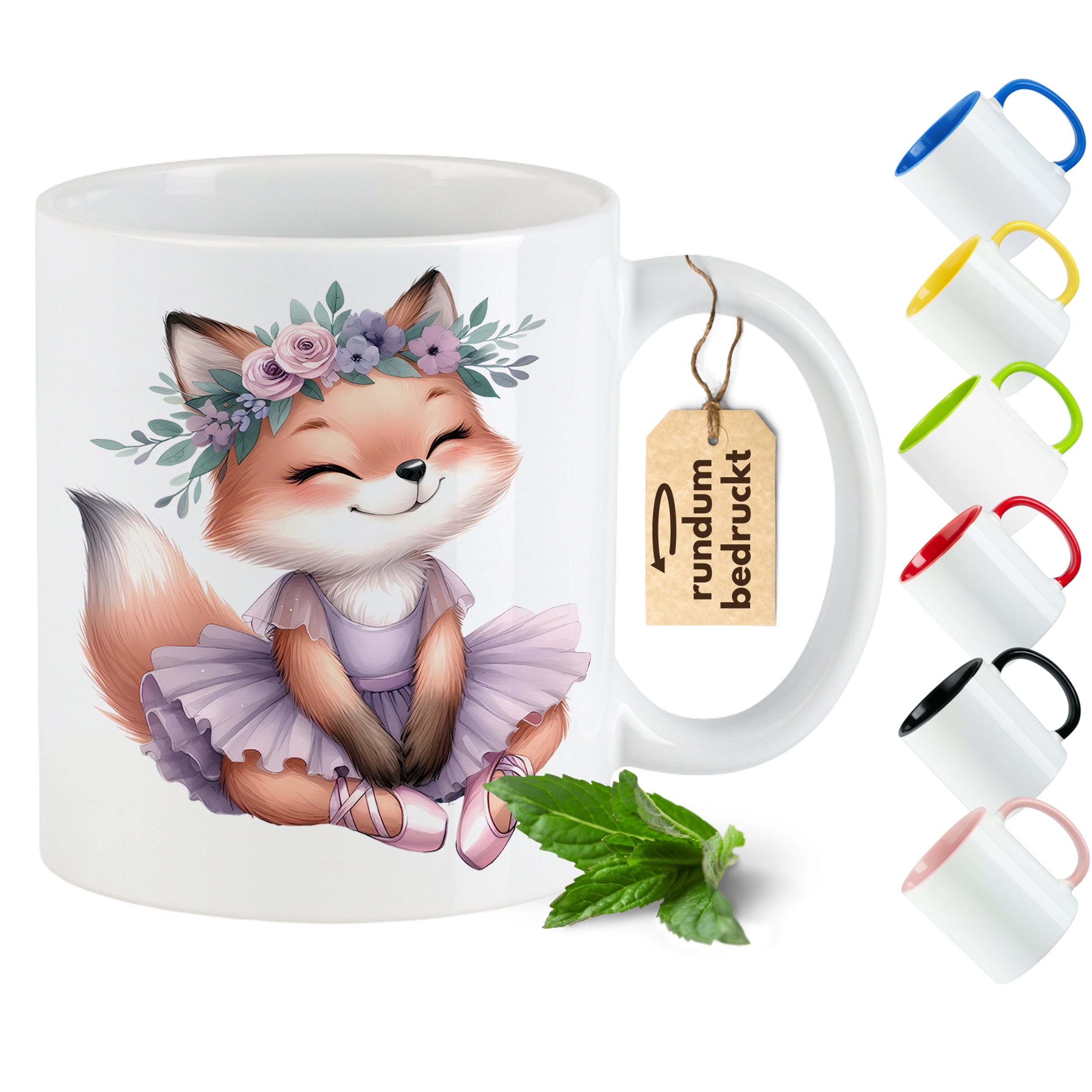 Tasse Fuchs mit Blumenkranz