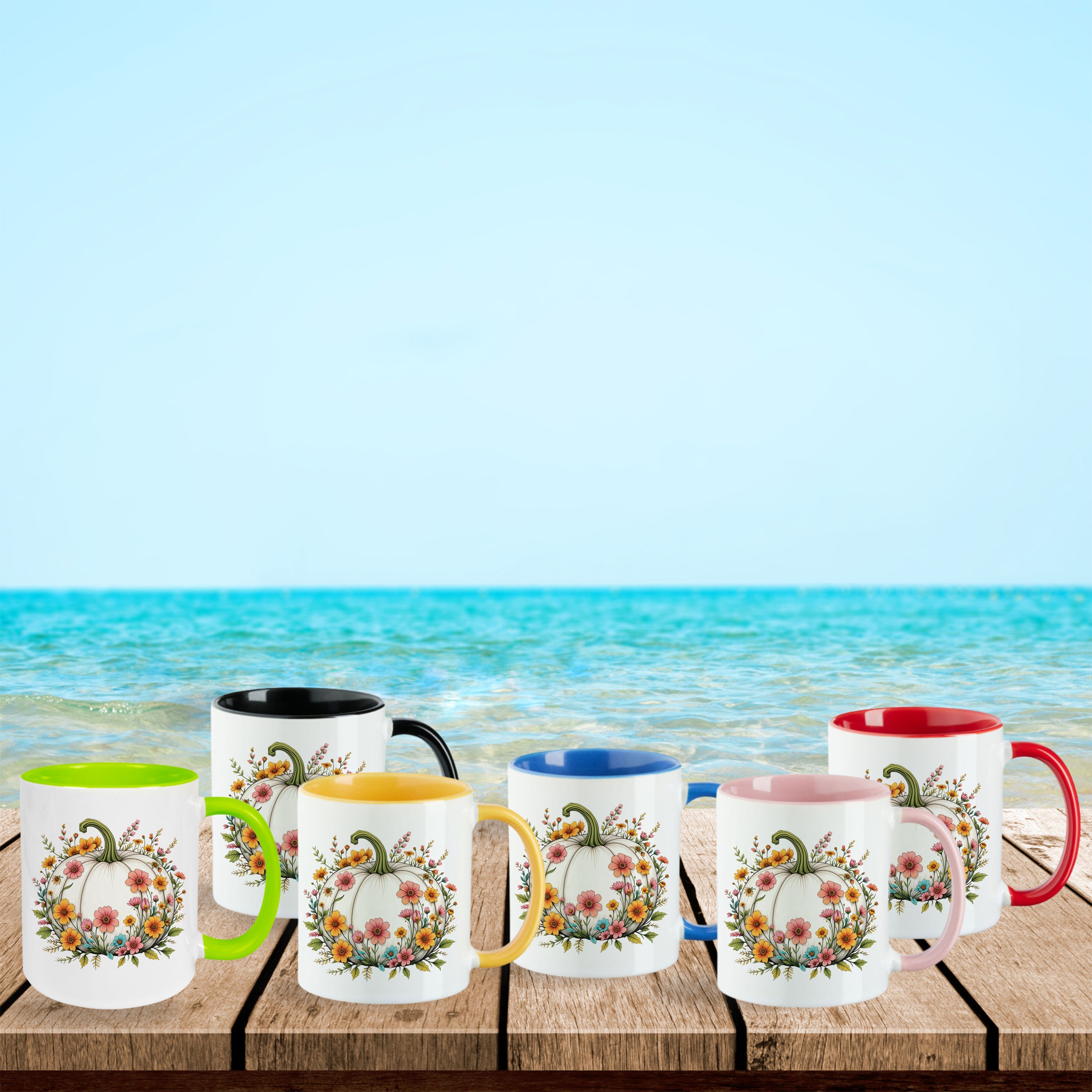 Tasse mit Kürbis und Blumen