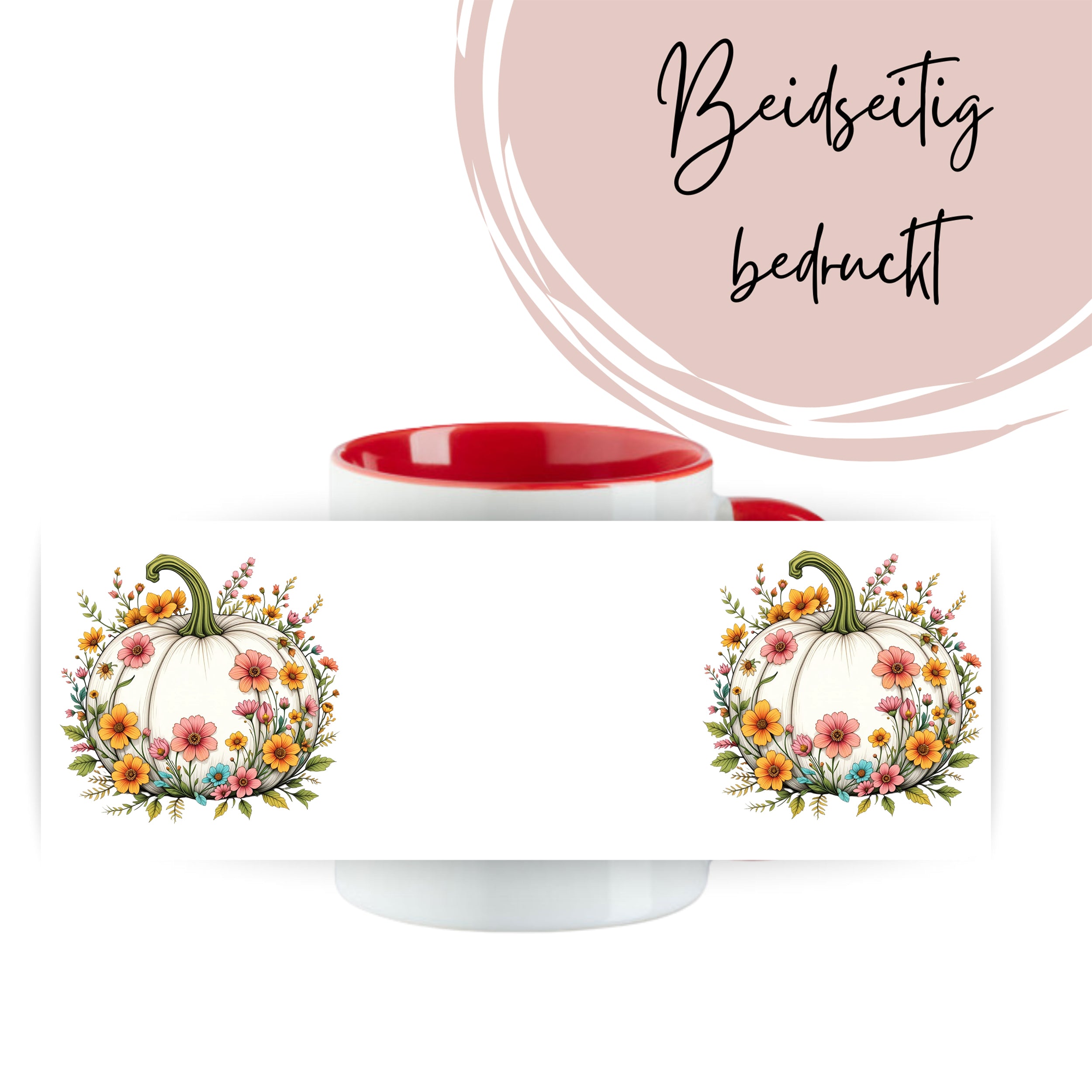 Tasse mit Kürbis und Blumen