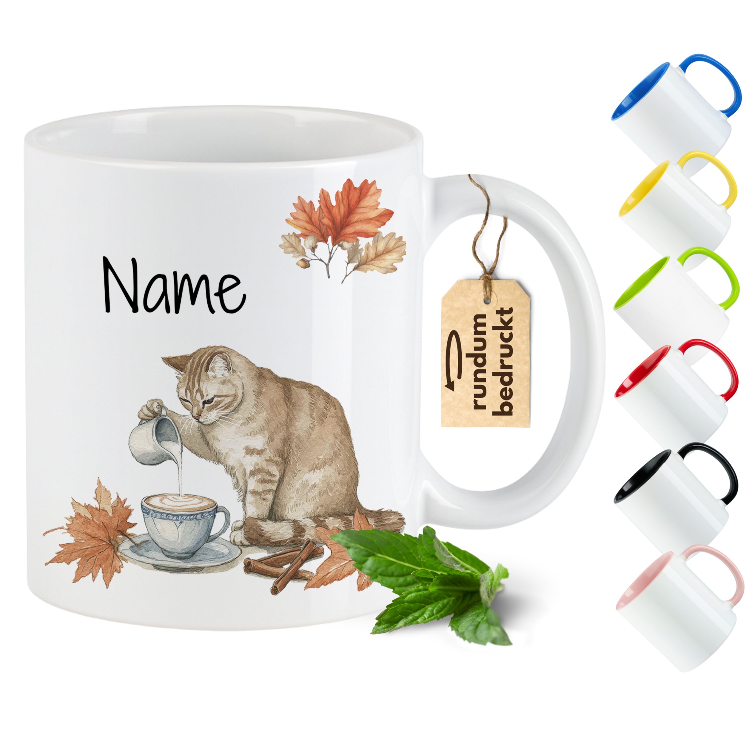 Tasse Katze mit Herbstlaub