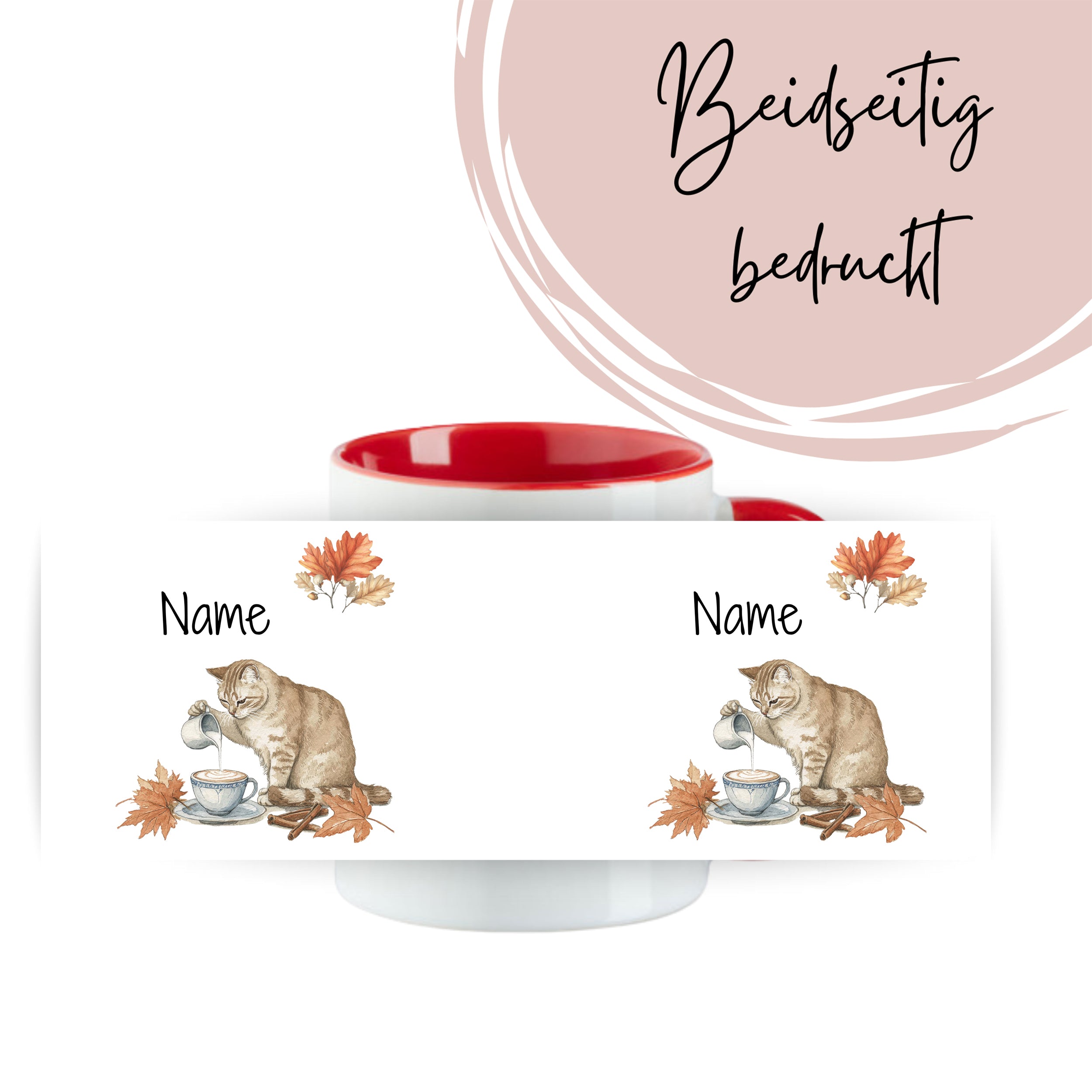 Tasse Katze mit Herbstlaub