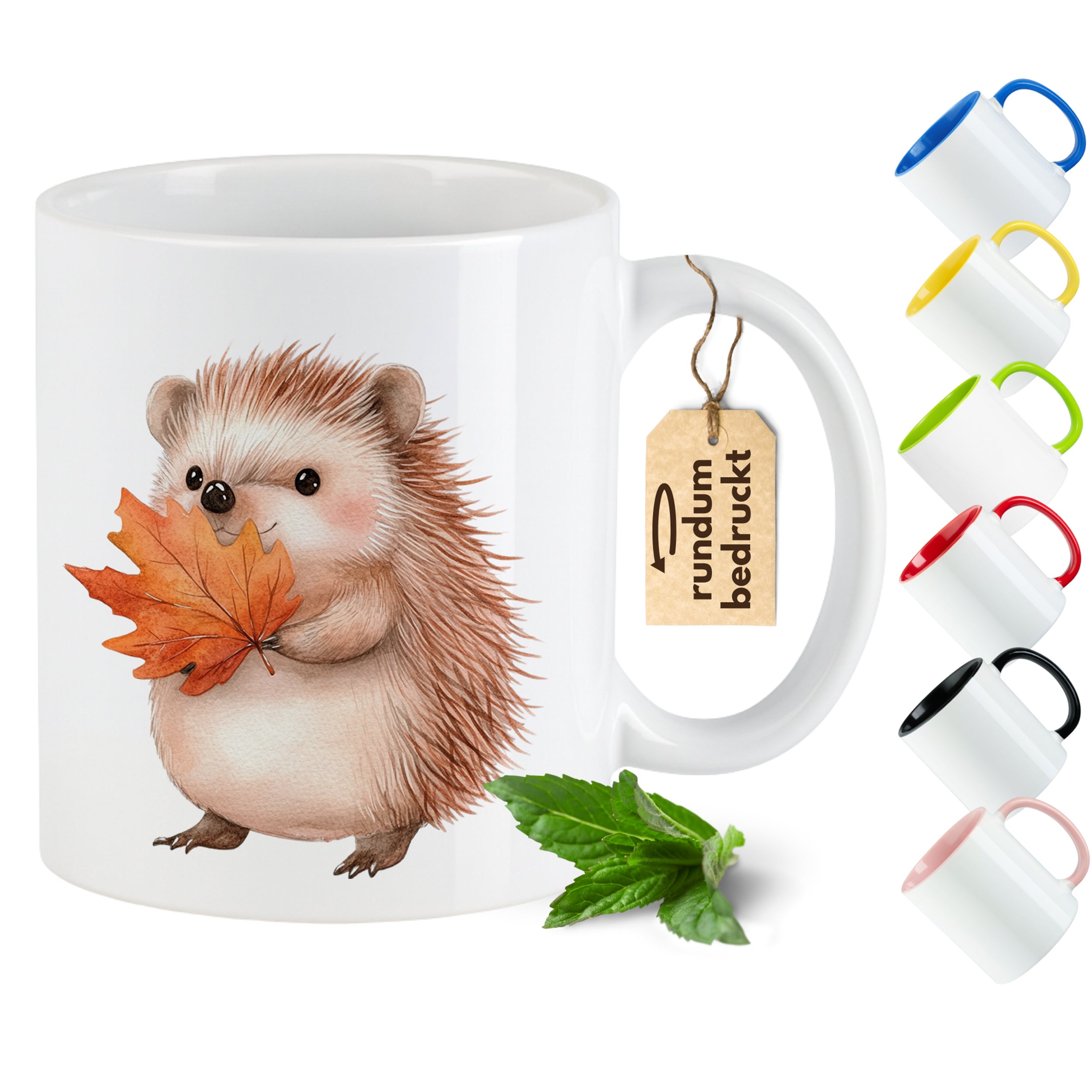 Tasse Igel mit Herbstblatt