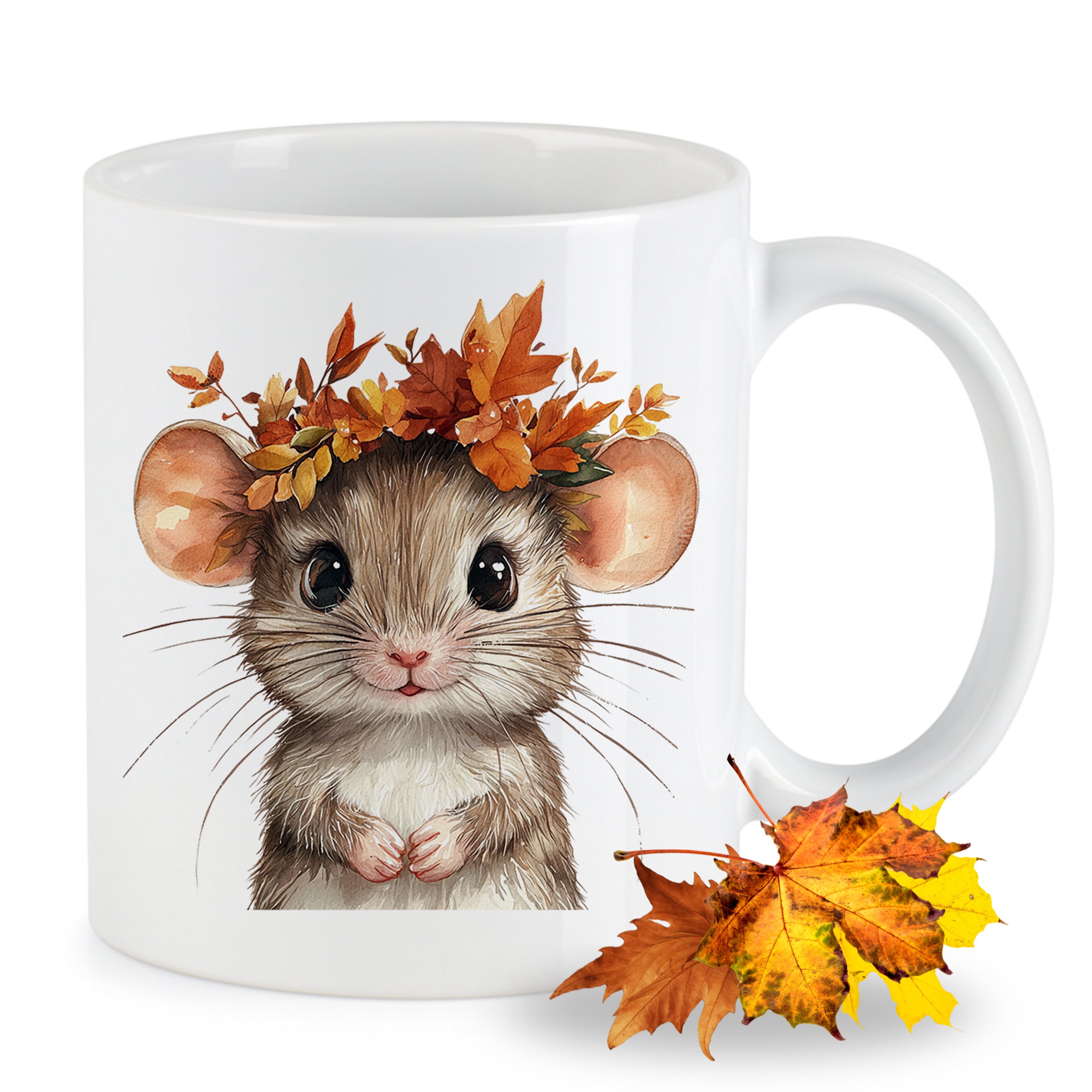 Tasse Maus mit Herbstkranz