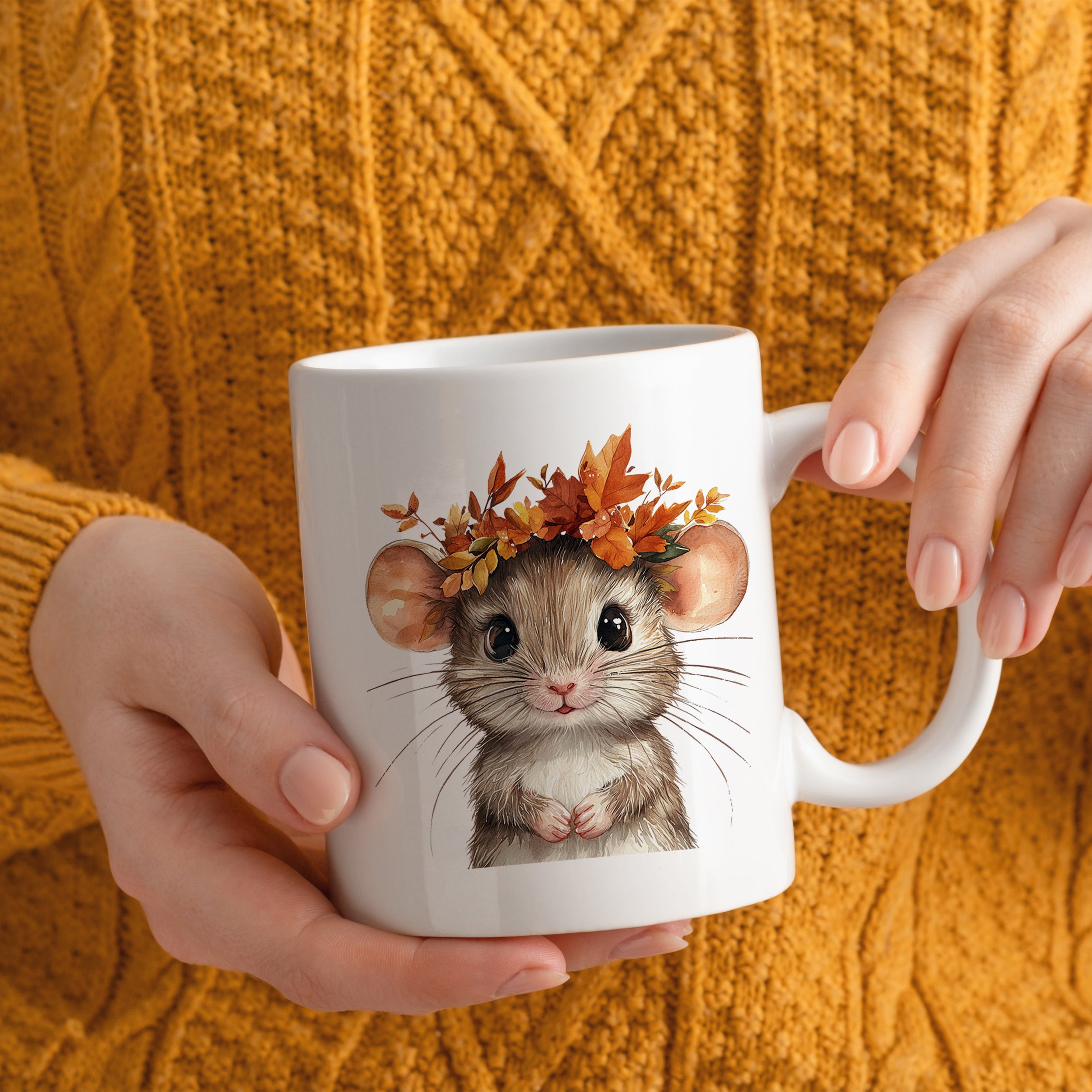 Tasse Maus mit Herbstkranz