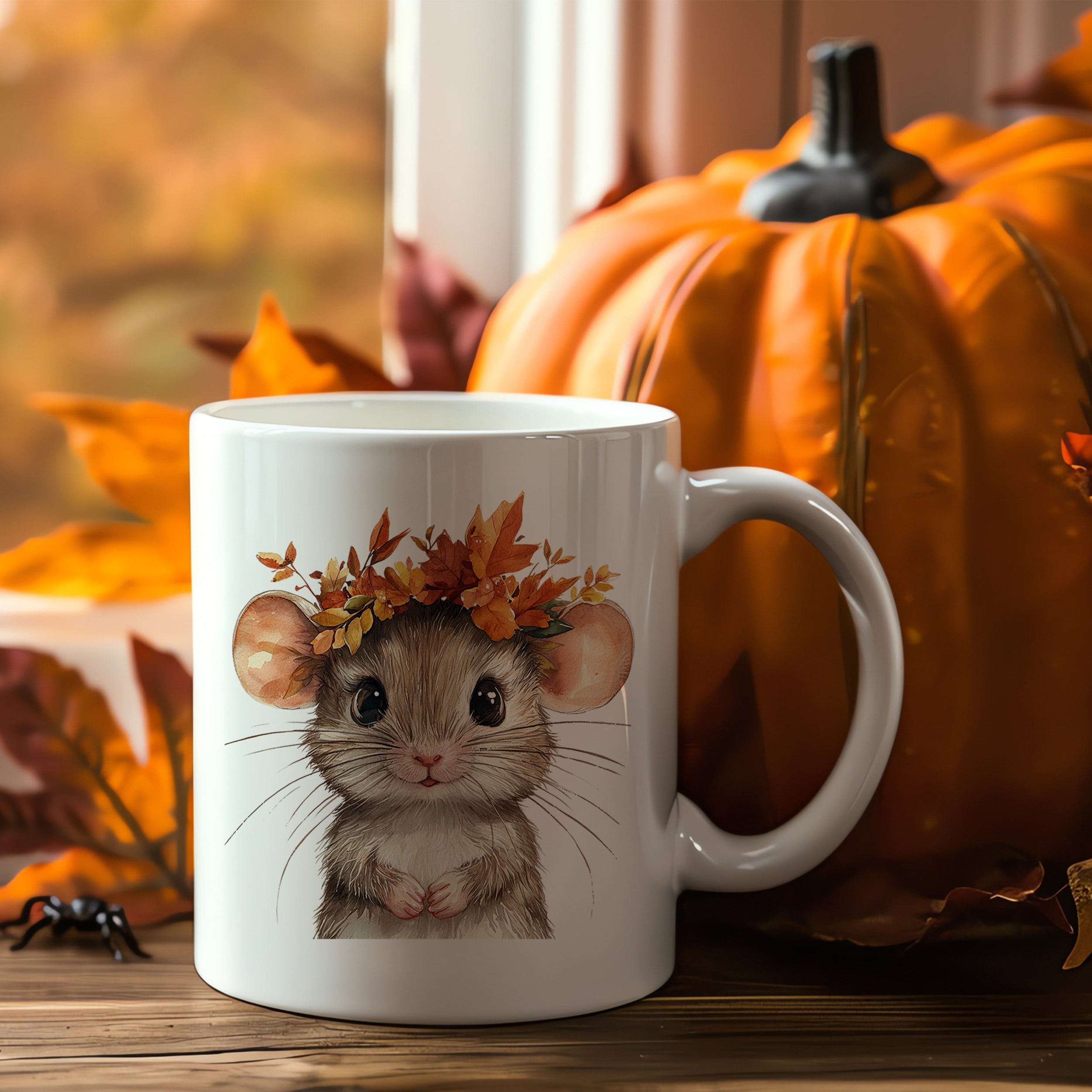 Tasse Maus mit Herbstkranz