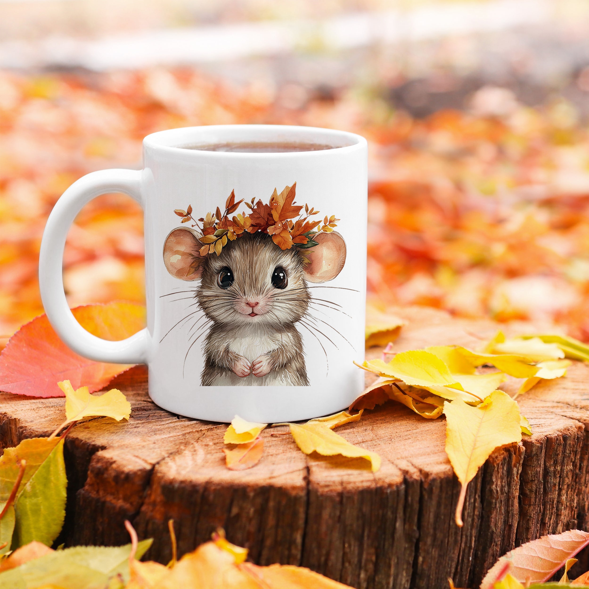 Tasse Maus mit Herbstkranz