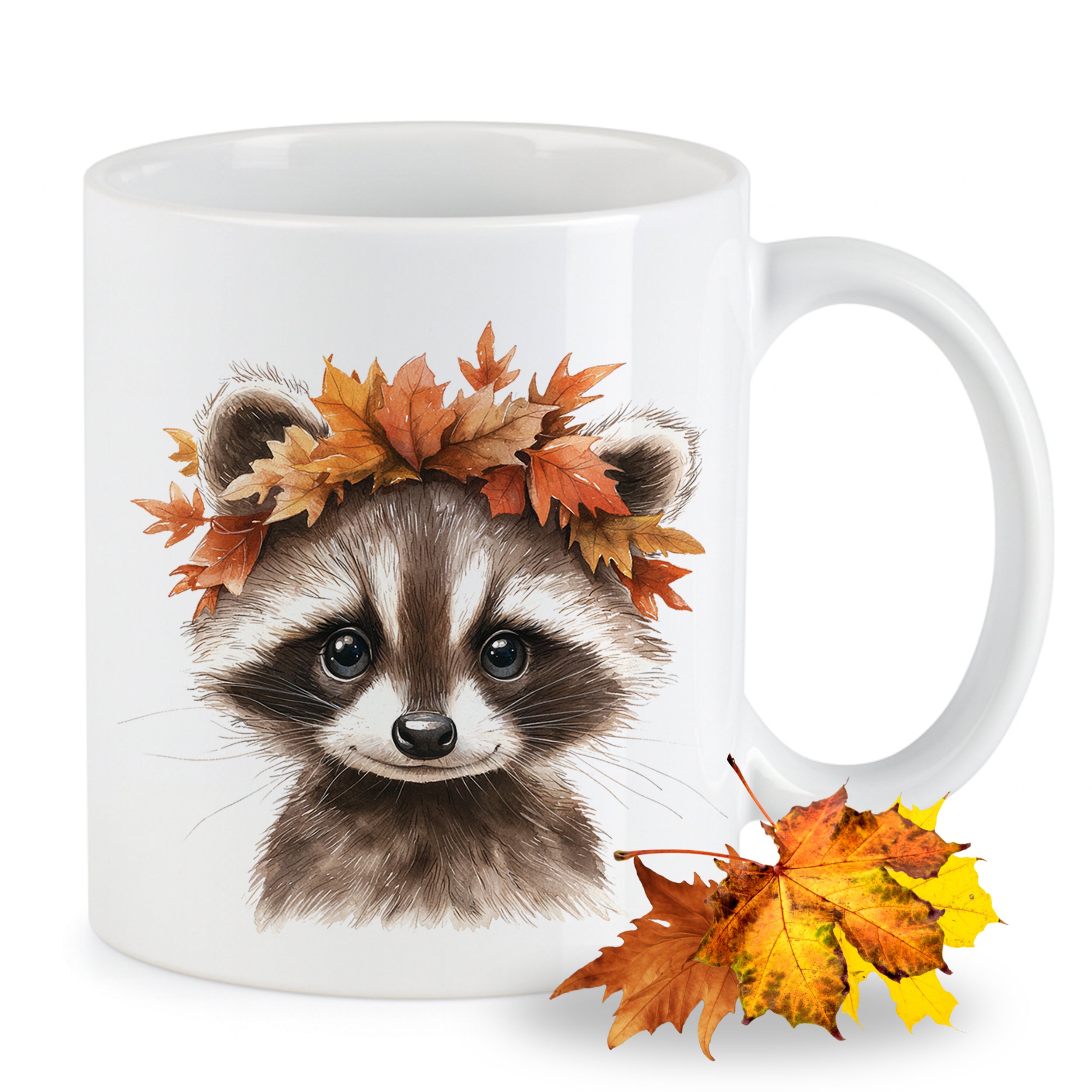 Tasse Waschbär mit Herbstlaub