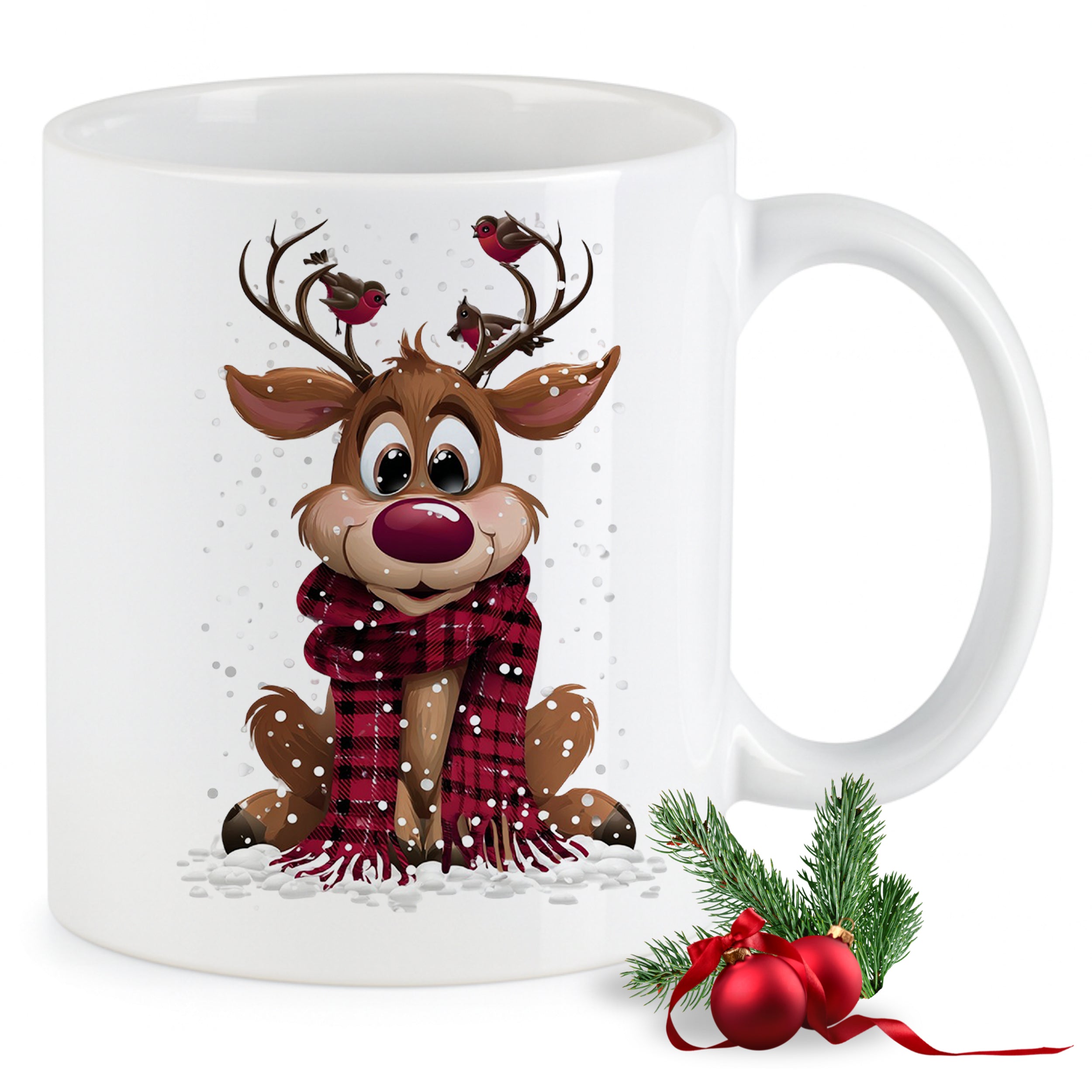 Weihnachtstasse Rentier mit Schal