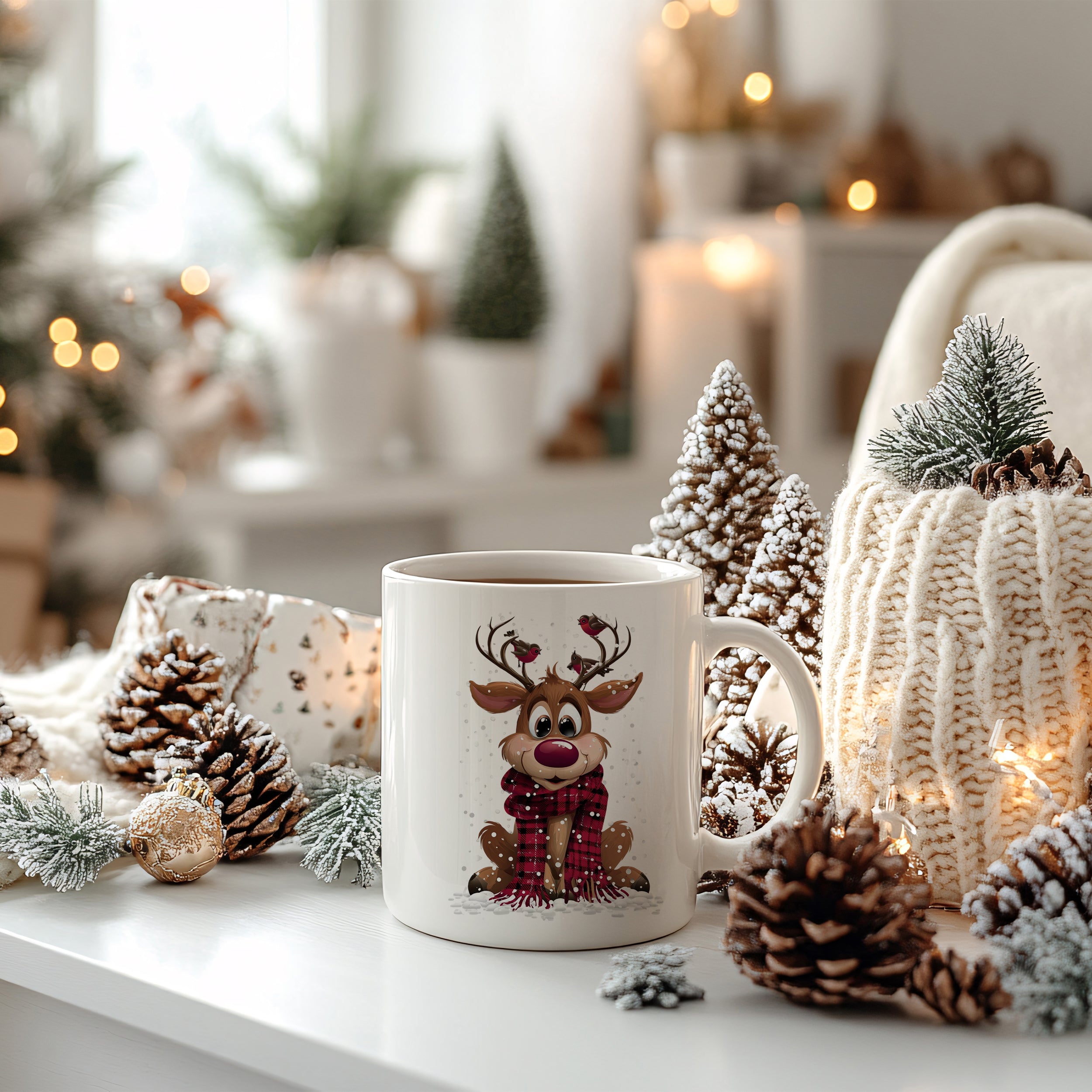 Weihnachtstasse Rentier mit Schal