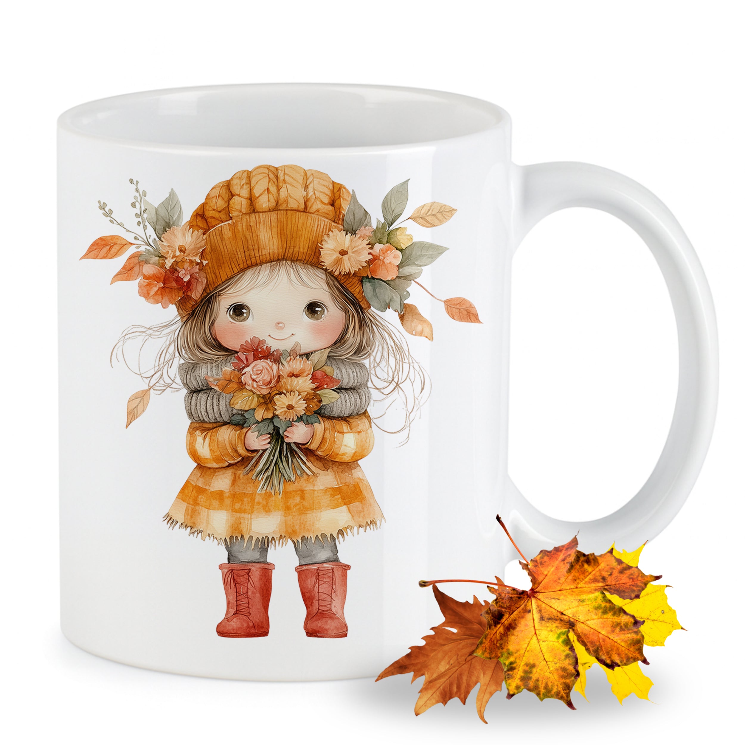 Tasse mit herbstlichem Mädchen