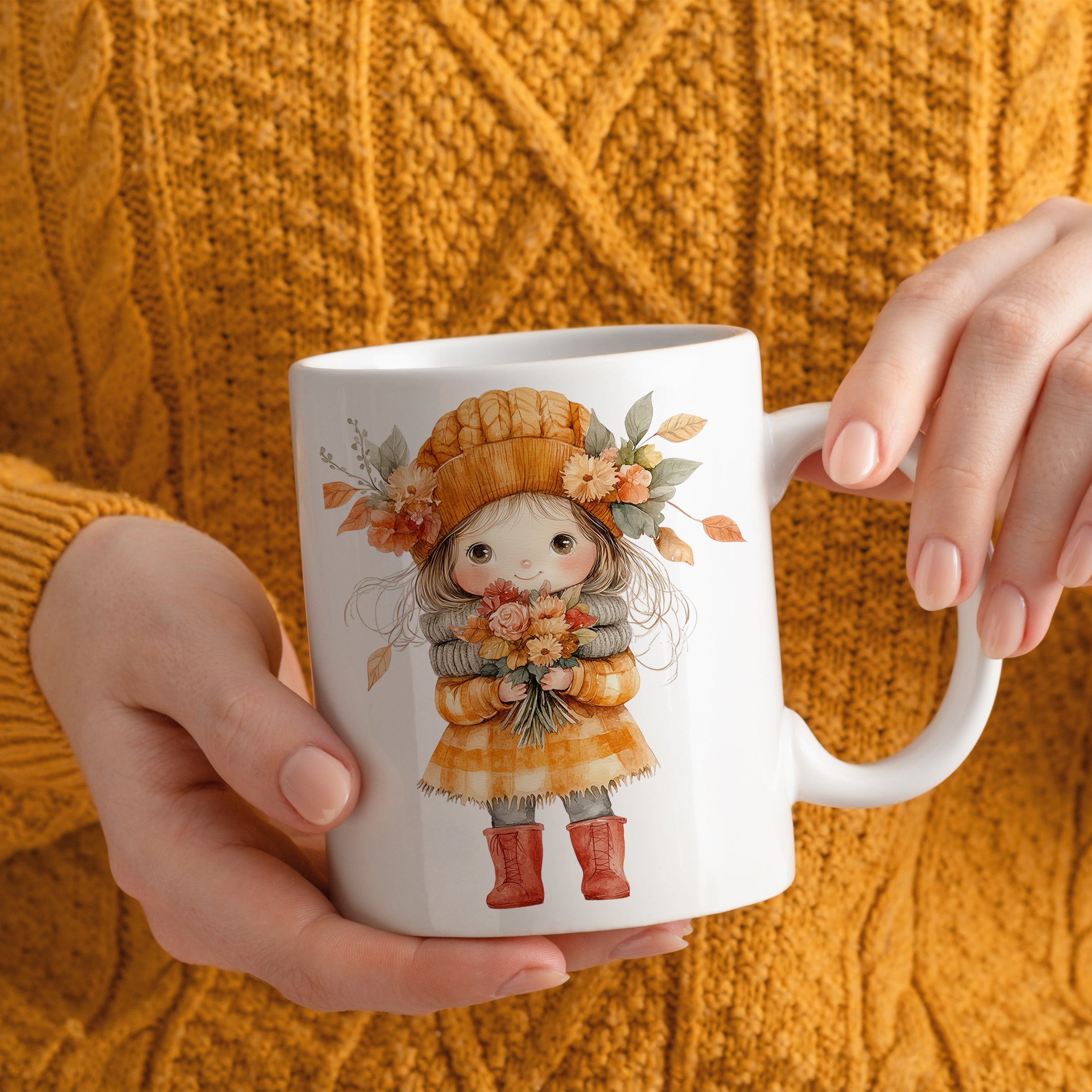 Tasse mit herbstlichem Mädchen