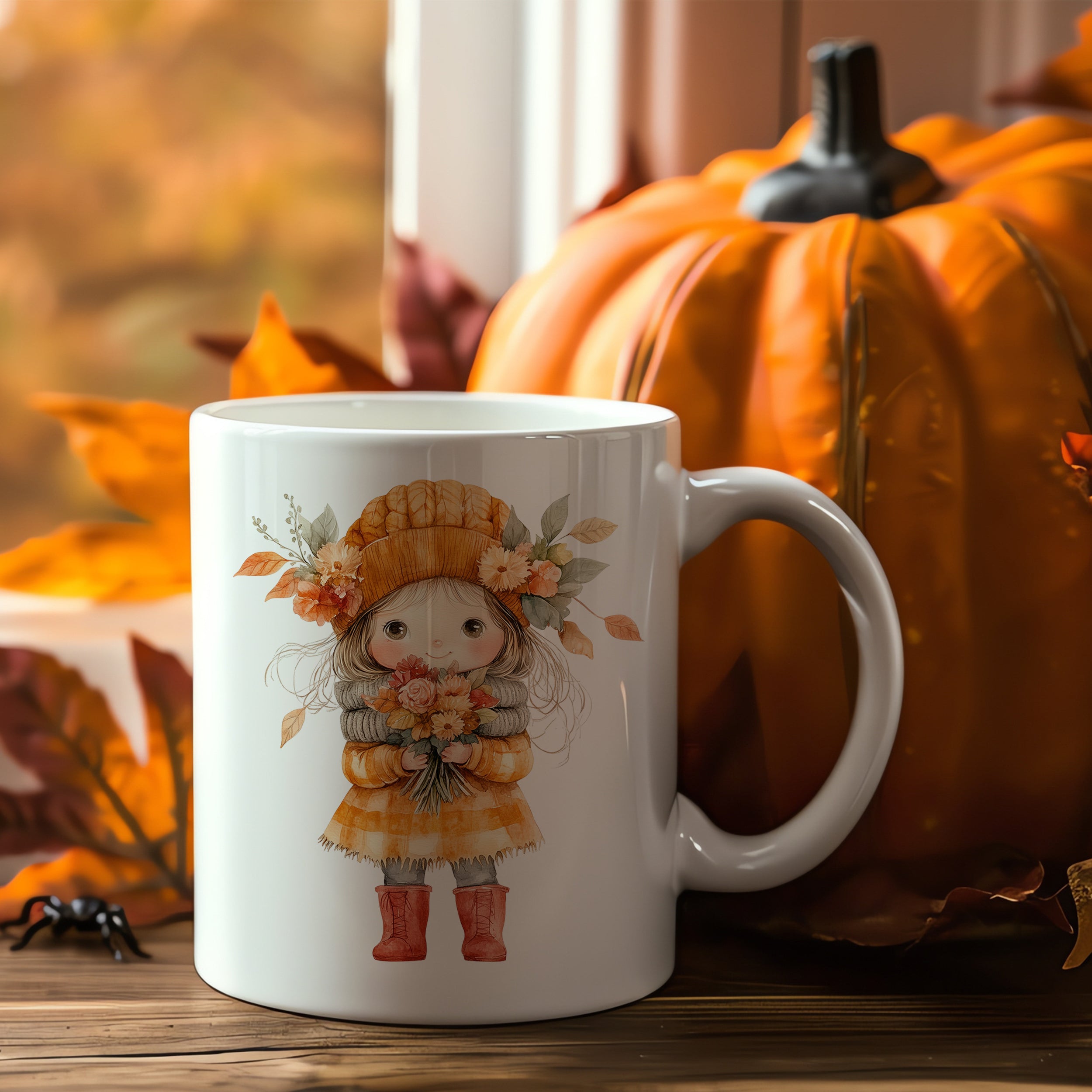 Tasse mit herbstlichem Mädchen