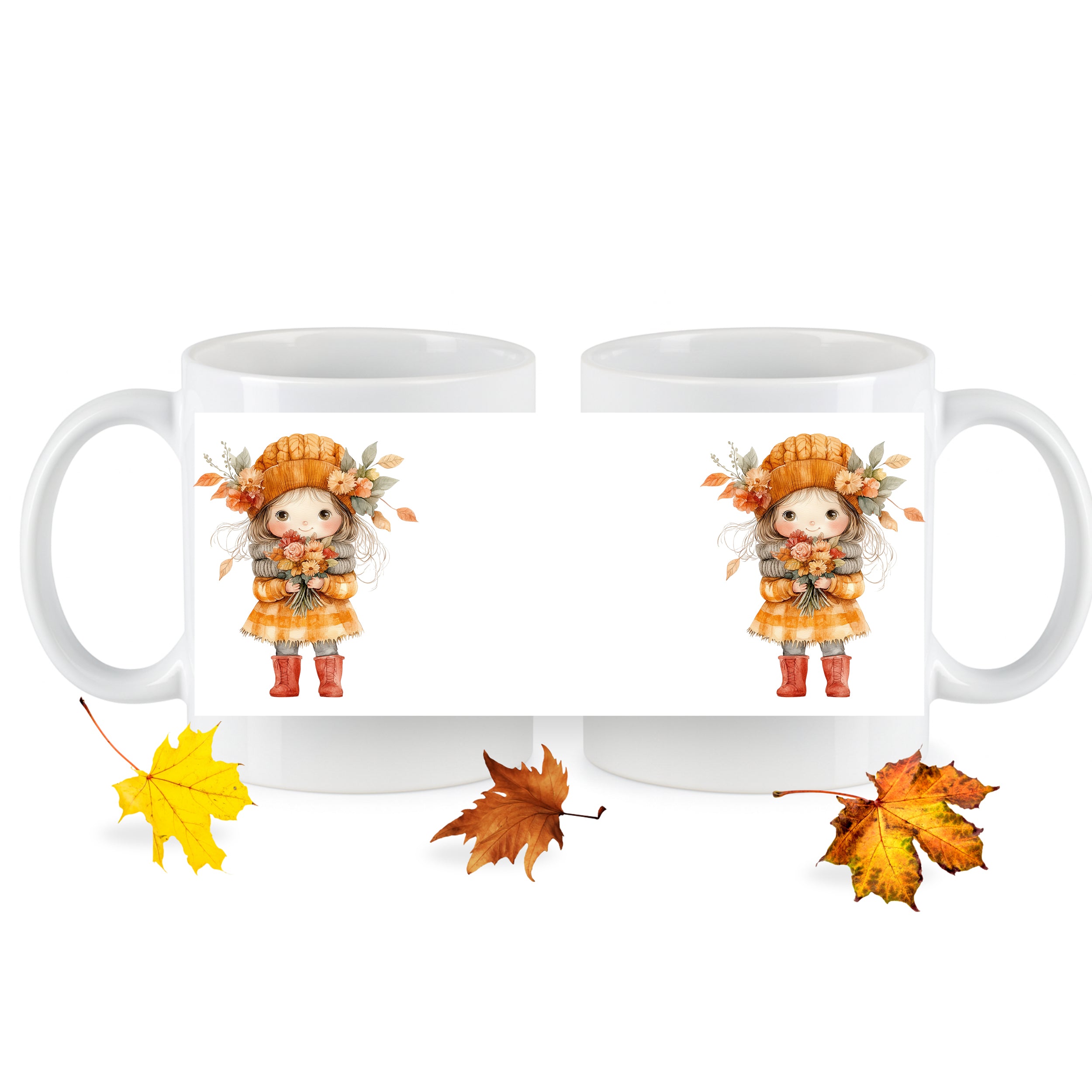 Tasse mit herbstlichem Mädchen
