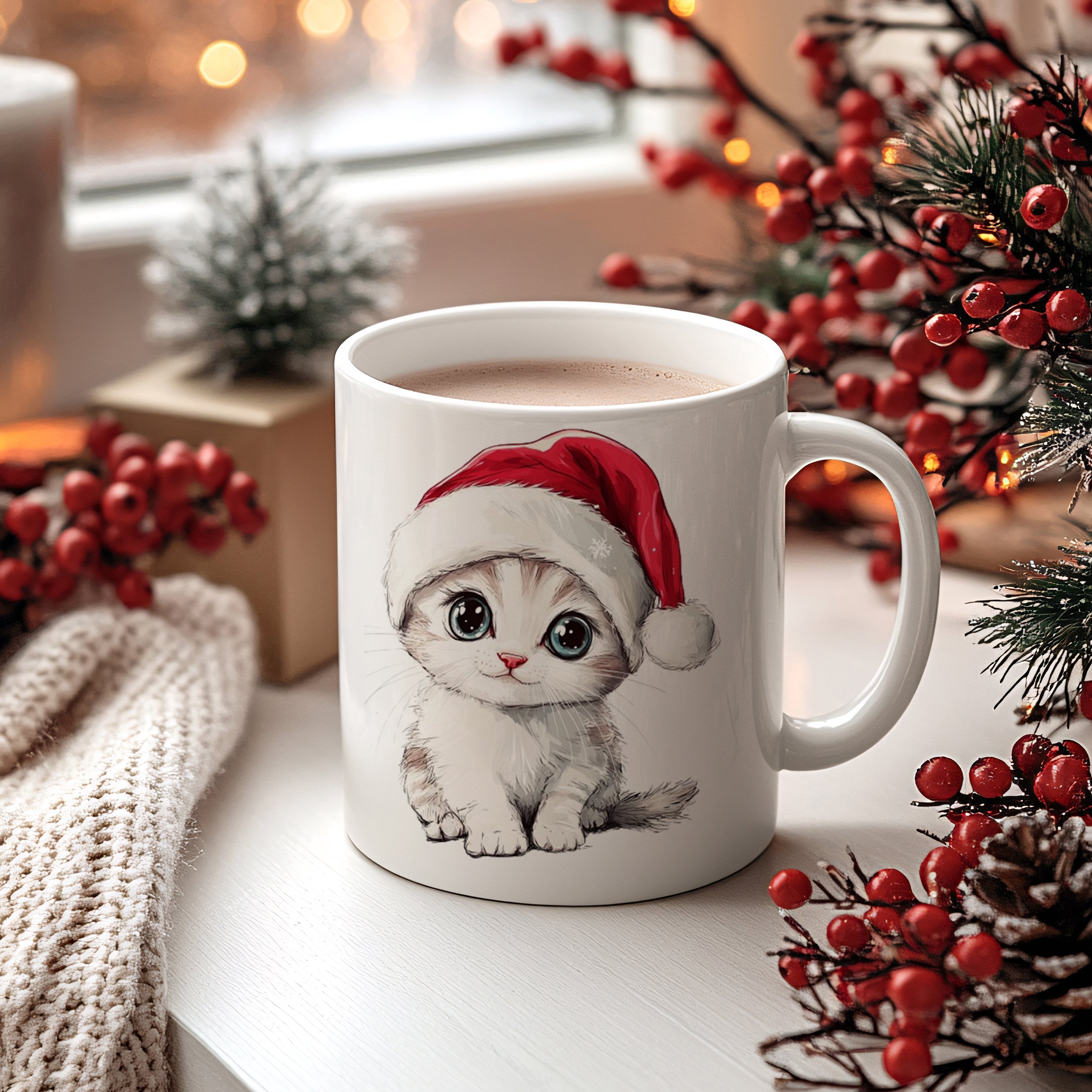 Tasse Kätzchen mit Weihnachtsmütze