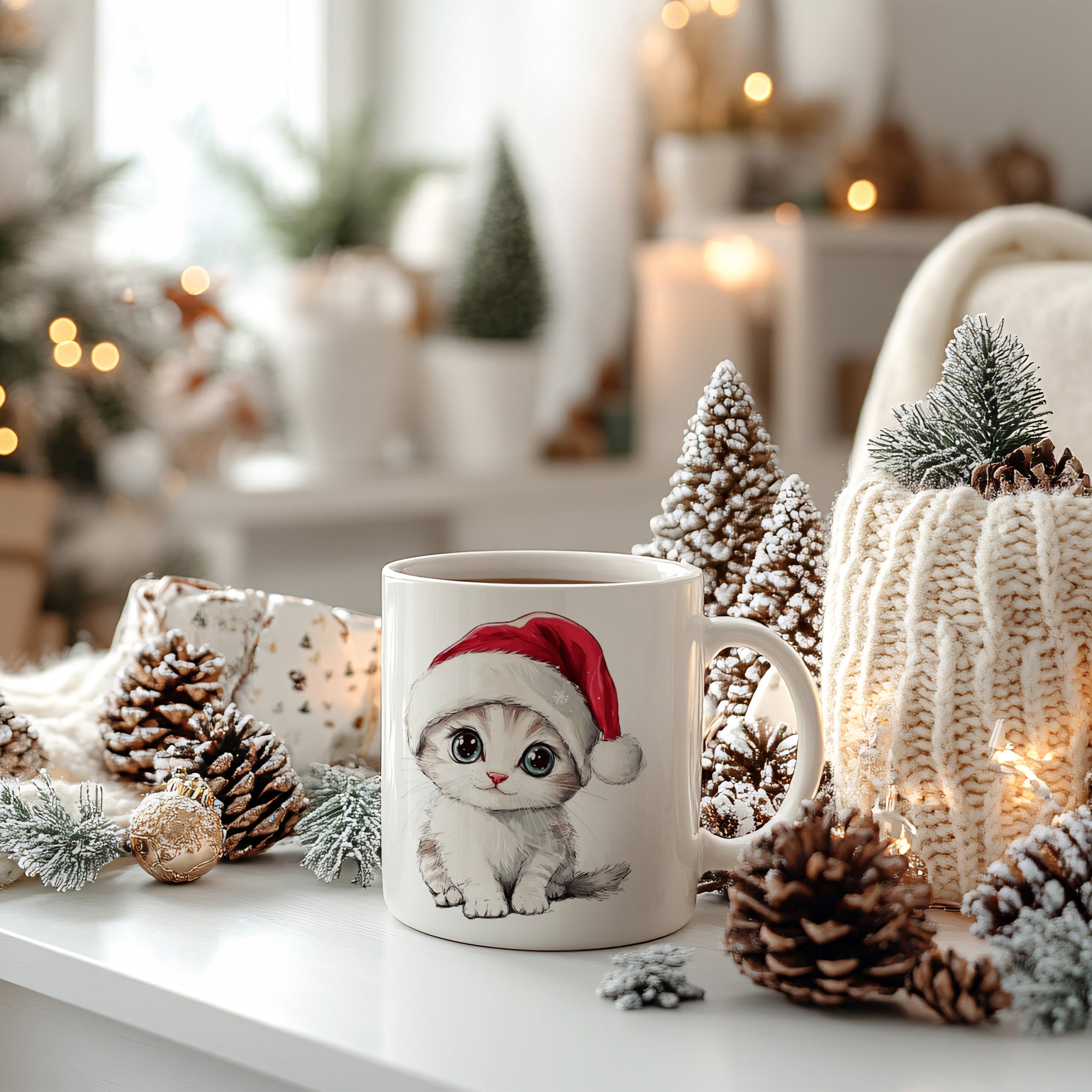 Tasse Kätzchen mit Weihnachtsmütze