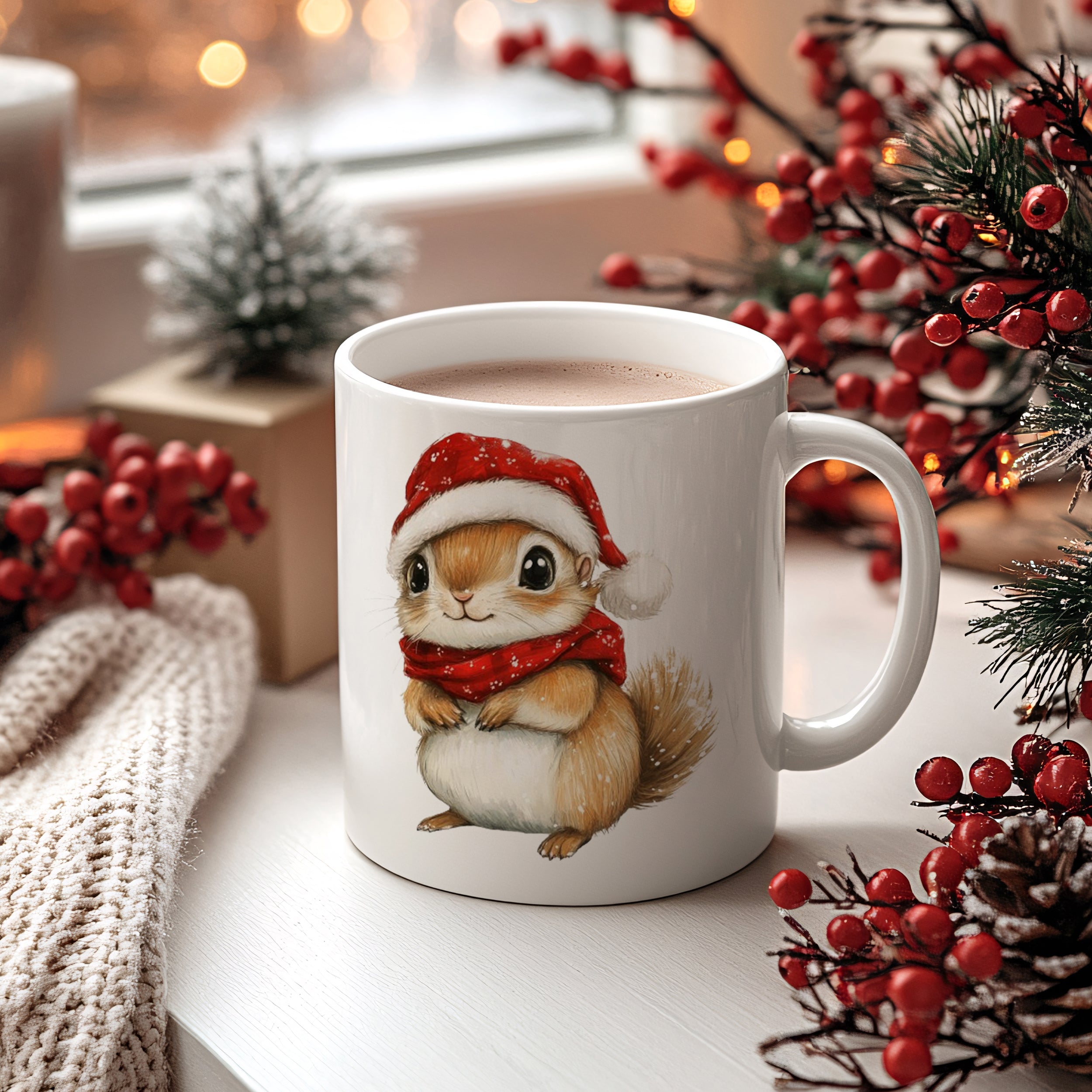 Weihnachtstasse mit niedlichem Eichhörnchen