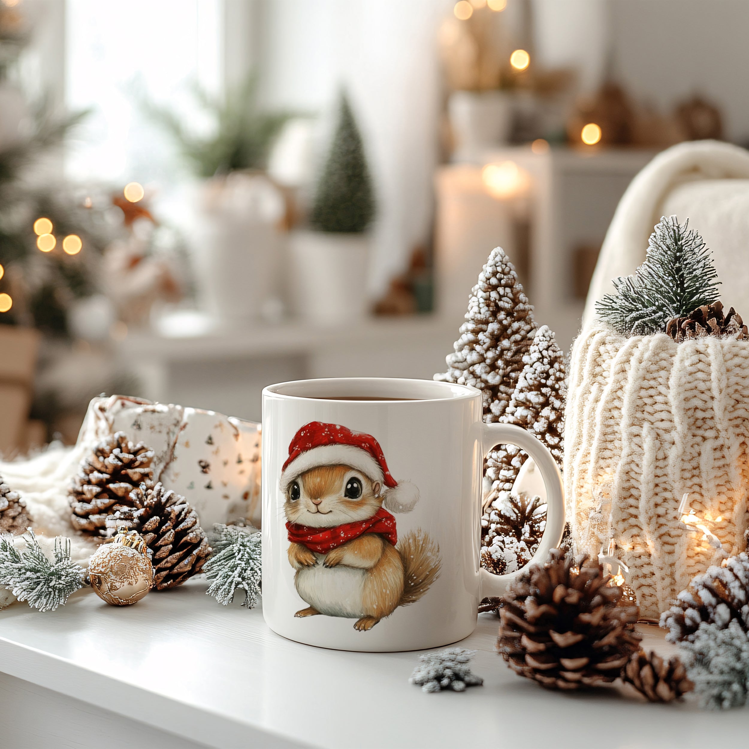 Weihnachtstasse mit niedlichem Eichhörnchen