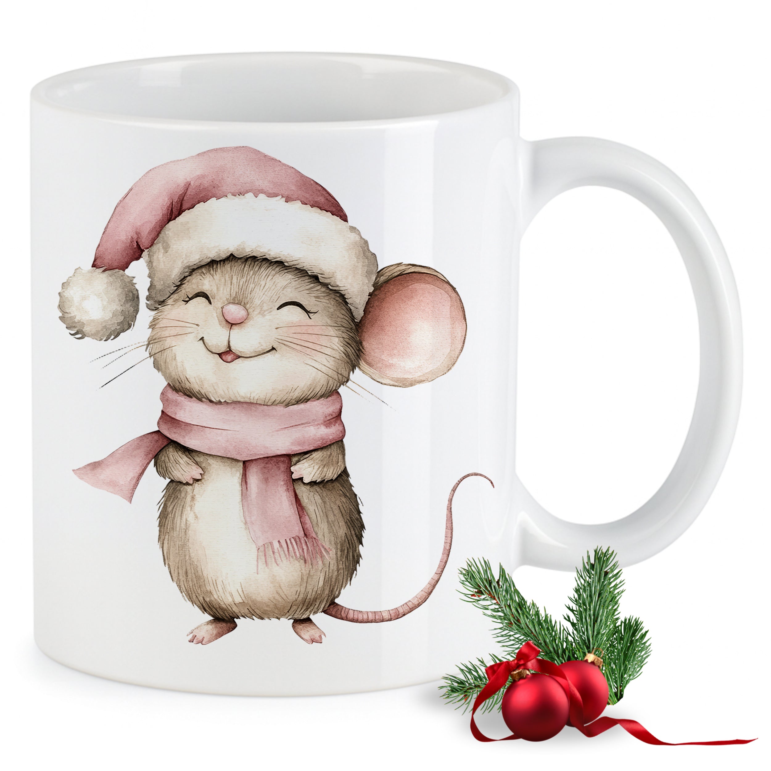 Weihnachtstasse mit fröhlicher Maus