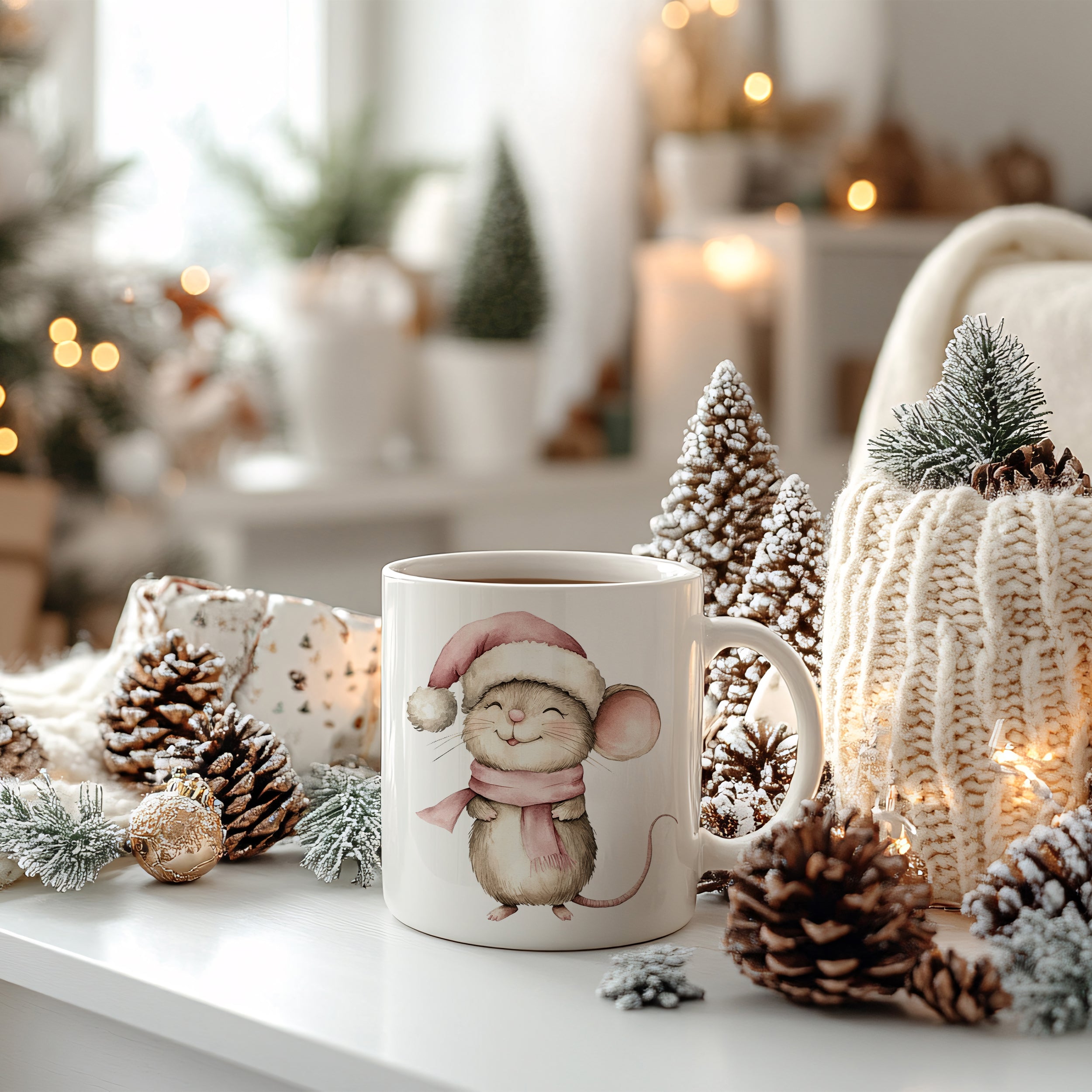 Weihnachtstasse mit fröhlicher Maus