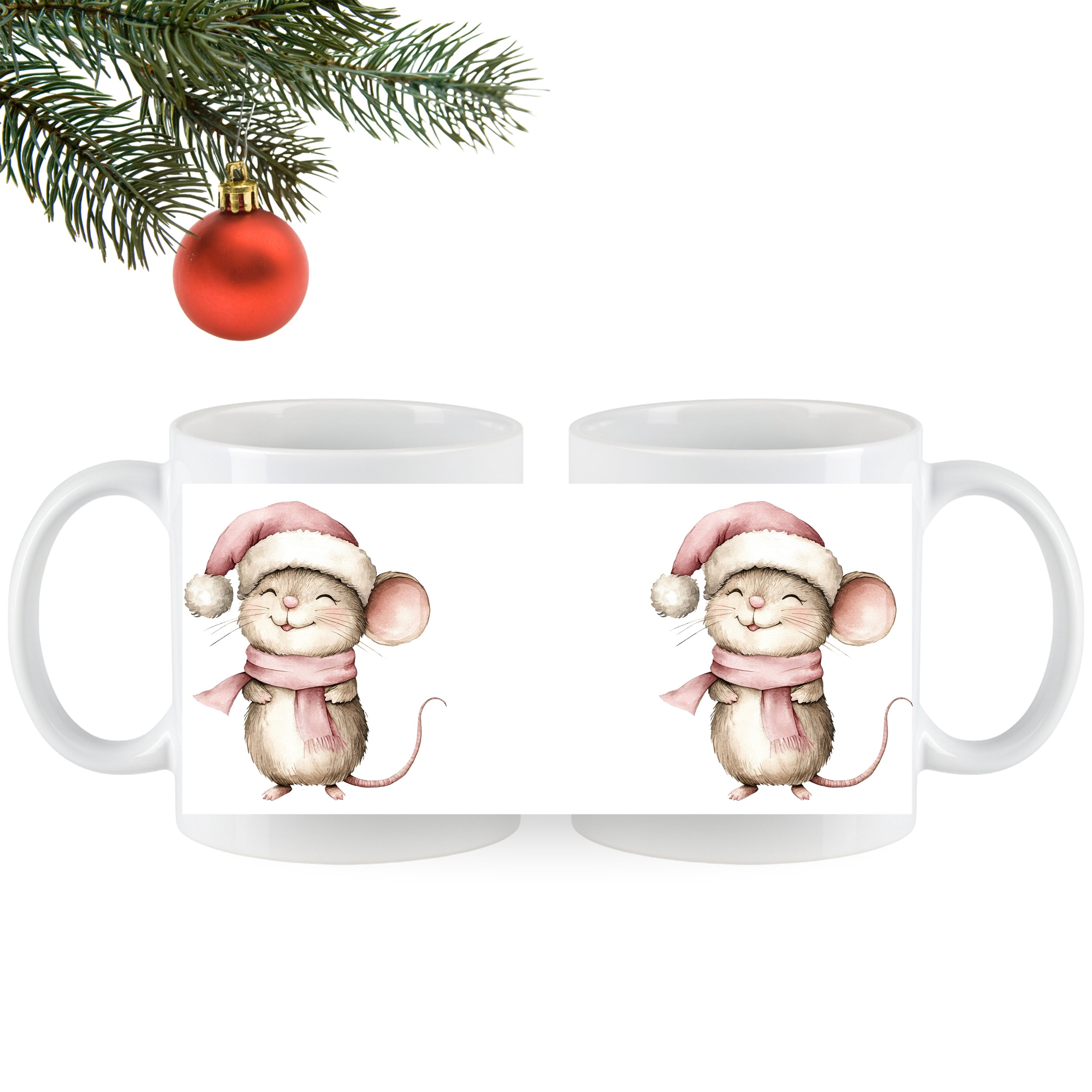 Weihnachtstasse mit fröhlicher Maus