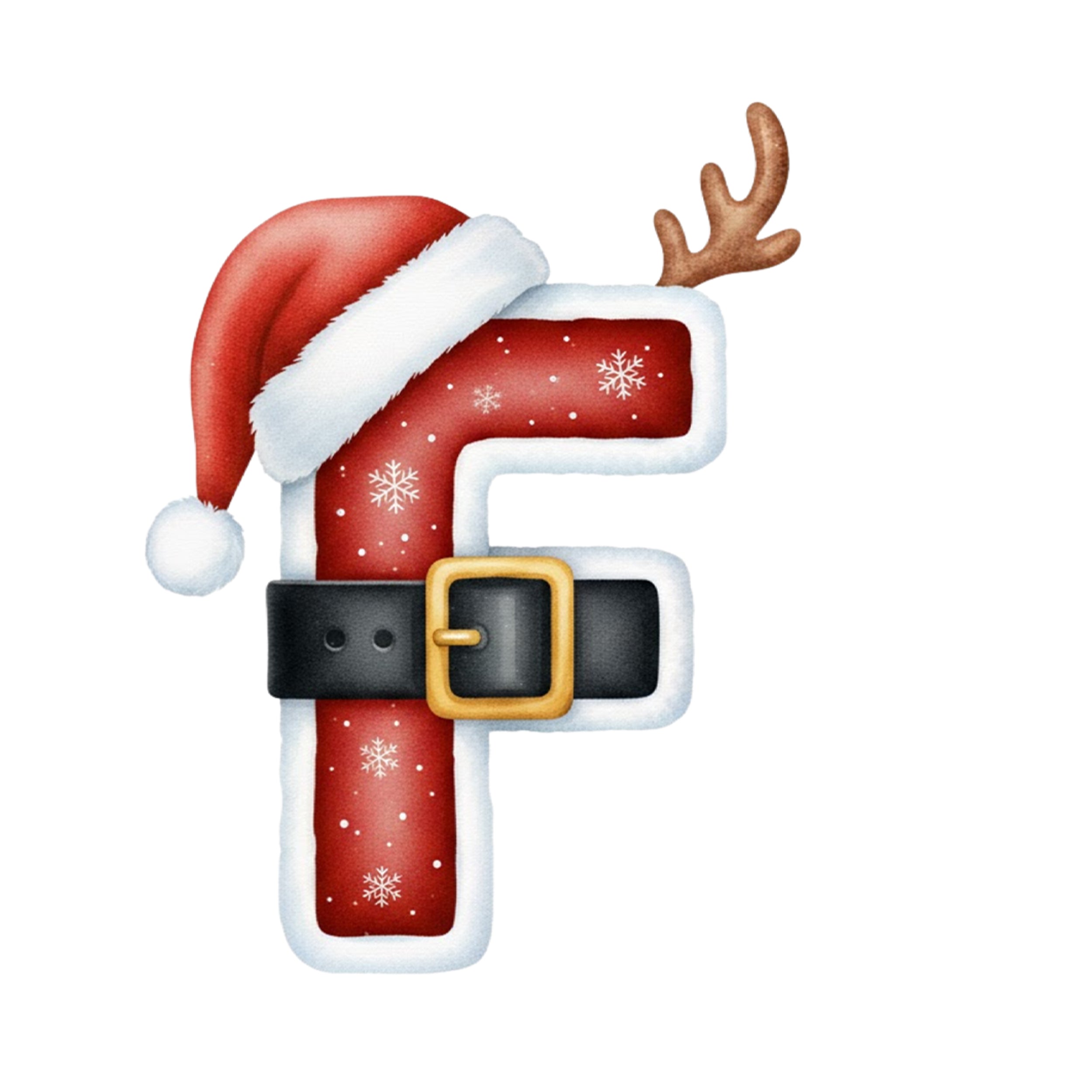 Rote Weihnachtsbuchstabe F mit Schnee und Rentiergeweih.